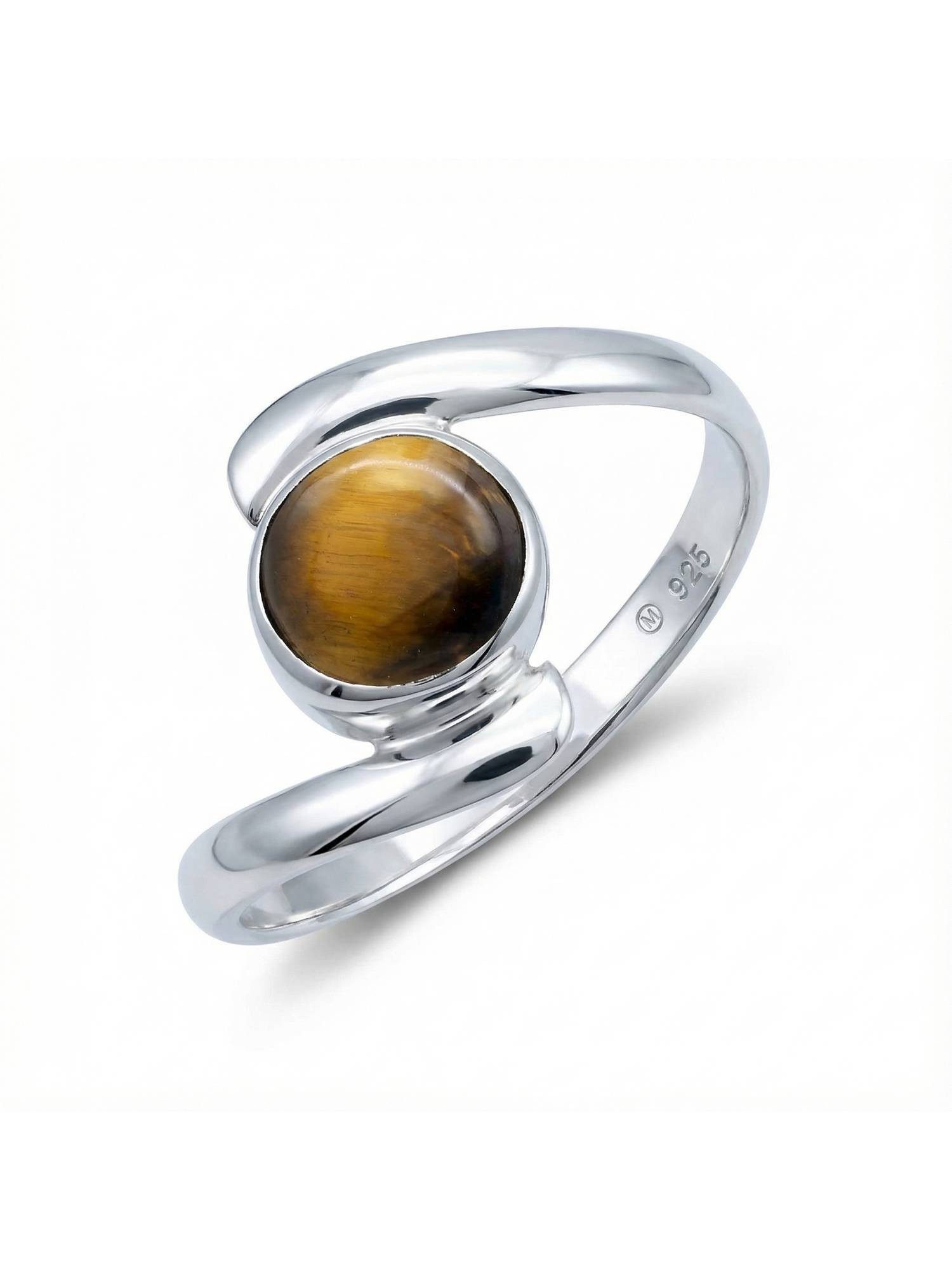 mantraroma Silberring SAMAYA aus 925 Silber mit Tigerauge (Ring mit Schmuckbeutel), Damenring aus 925er Silber