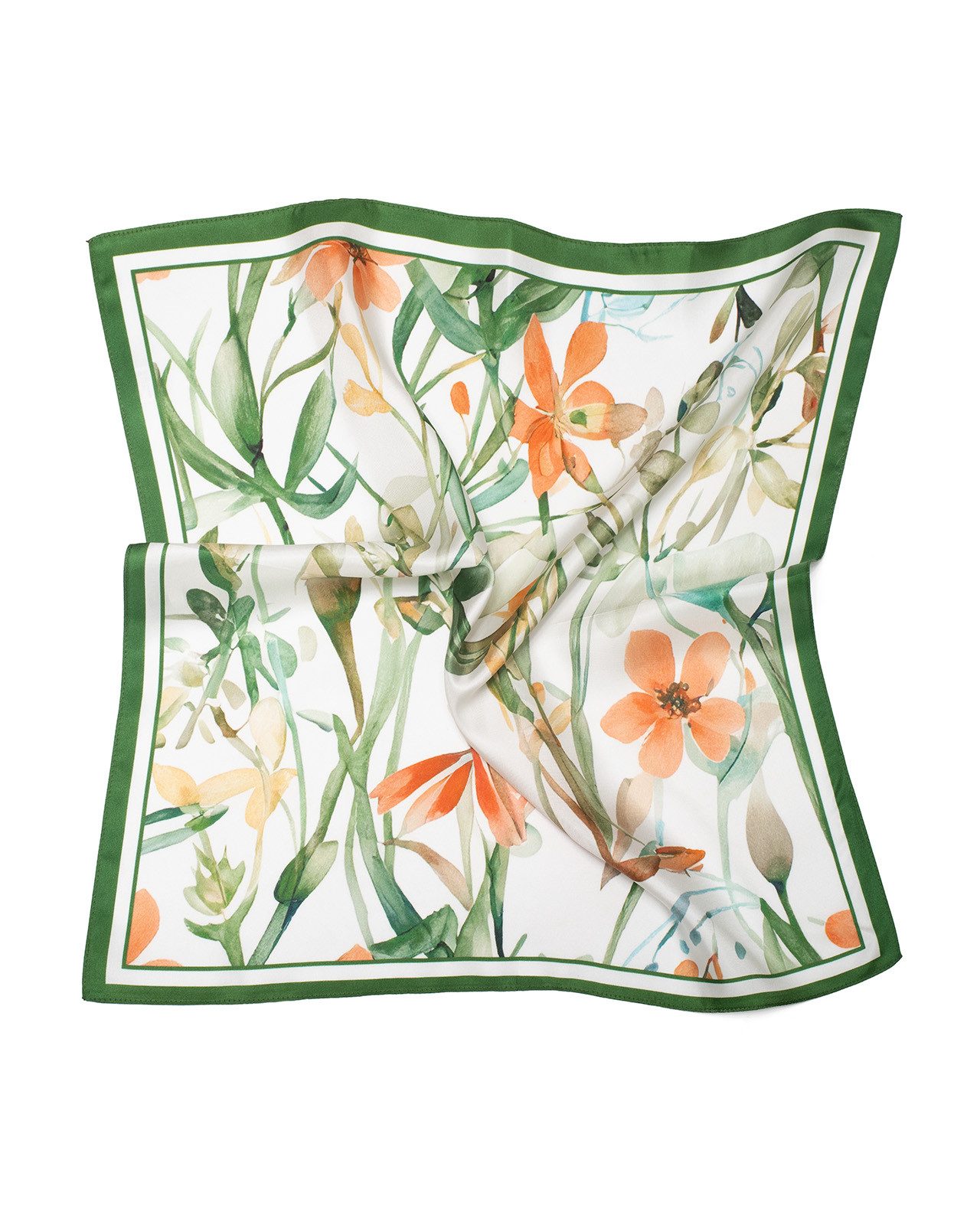 Seidentuch Seidentuch Twillseide quadratisch 53x53, Sommerblüten weiß