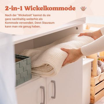 Alcube Wickelkommode mit Wickelaufsatz, 2 Türen & praktischem offenen Fach für Baby, Perfekter Wickeltisch Aufsatz, und effizientes Wickelregal Organizer