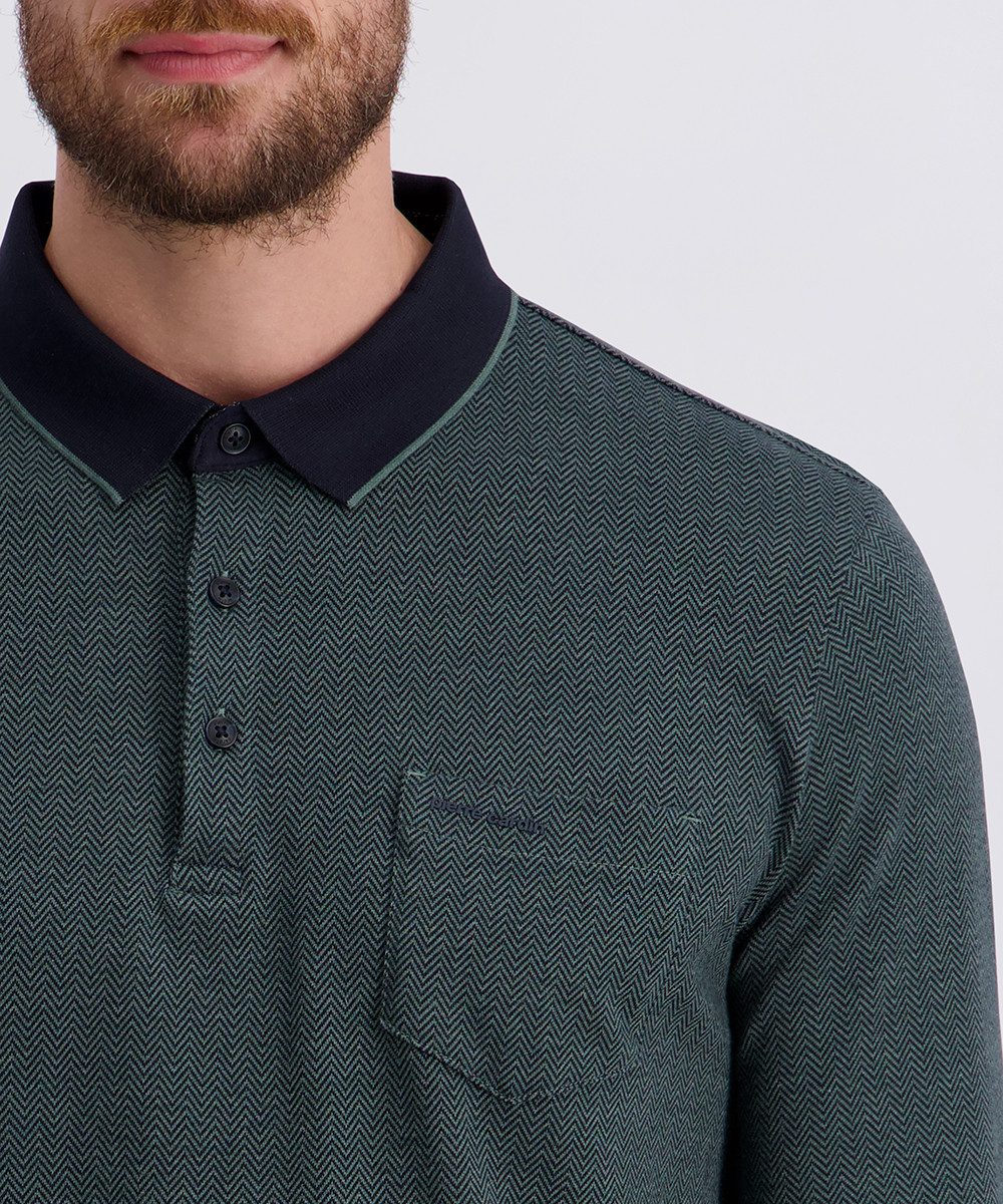 Pierre Cardin Langarm-Poloshirt mit Fischgratmuster günstig online kaufen