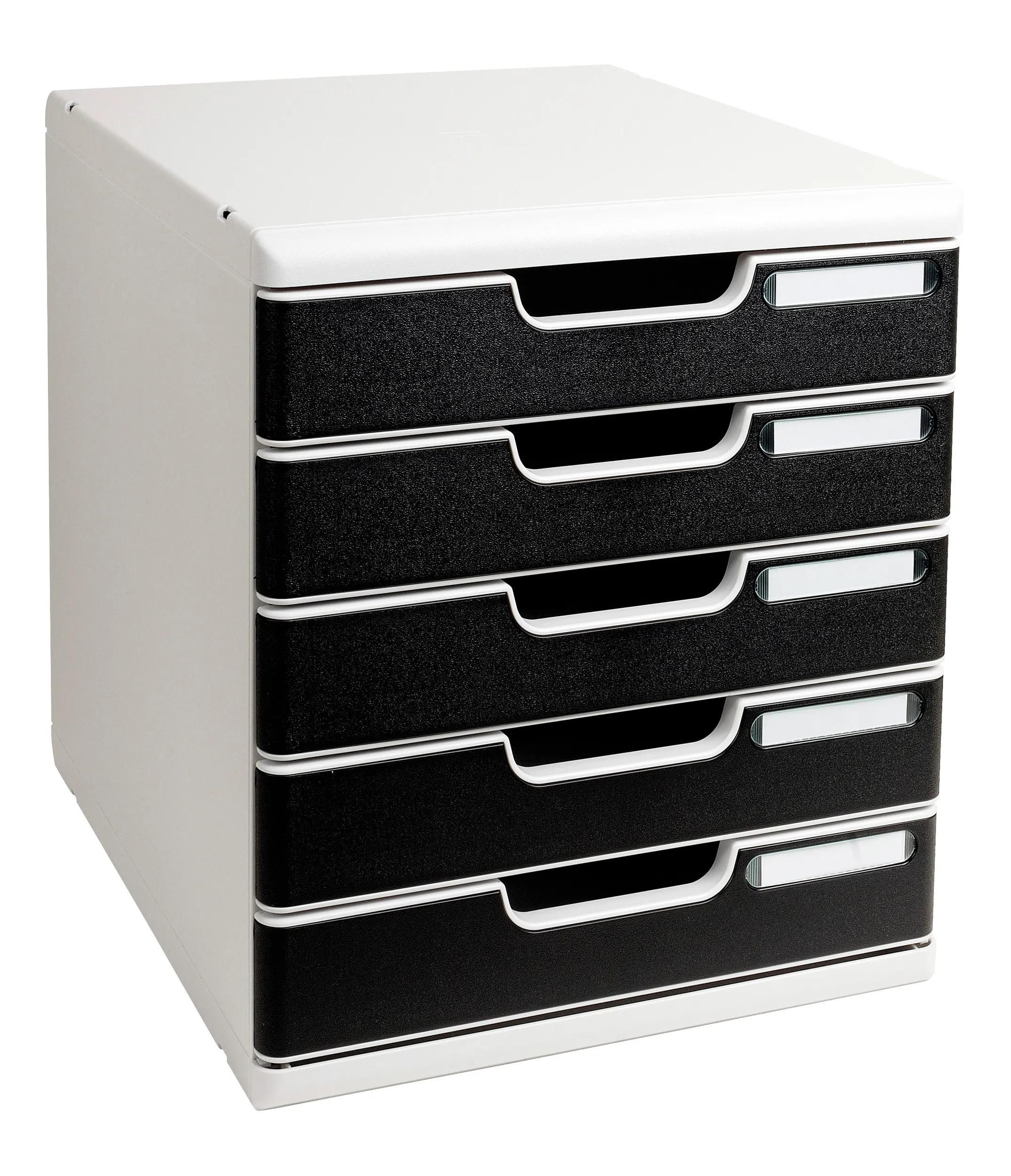 EXACOMPTA Schubladenbox Modulo A4, 5 geschlossene Schubladen, Office - Schwarz - 301014D, Boxen modulierbar