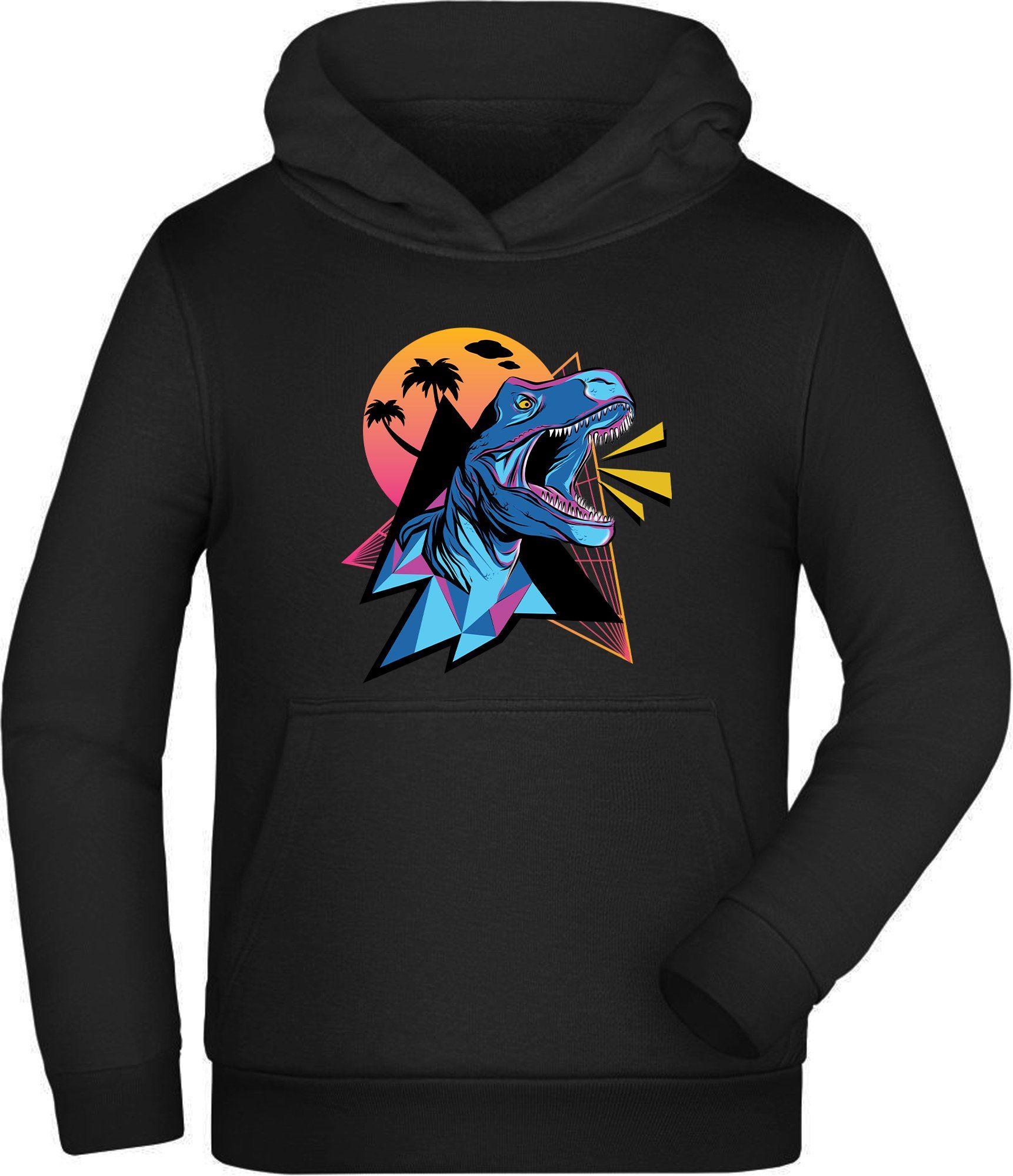 MyDesign24 Hoodie Kinder Kapuzen mit Aufdruck, Neon T-Rex - Kapuzensweater i98 Sweatshirt