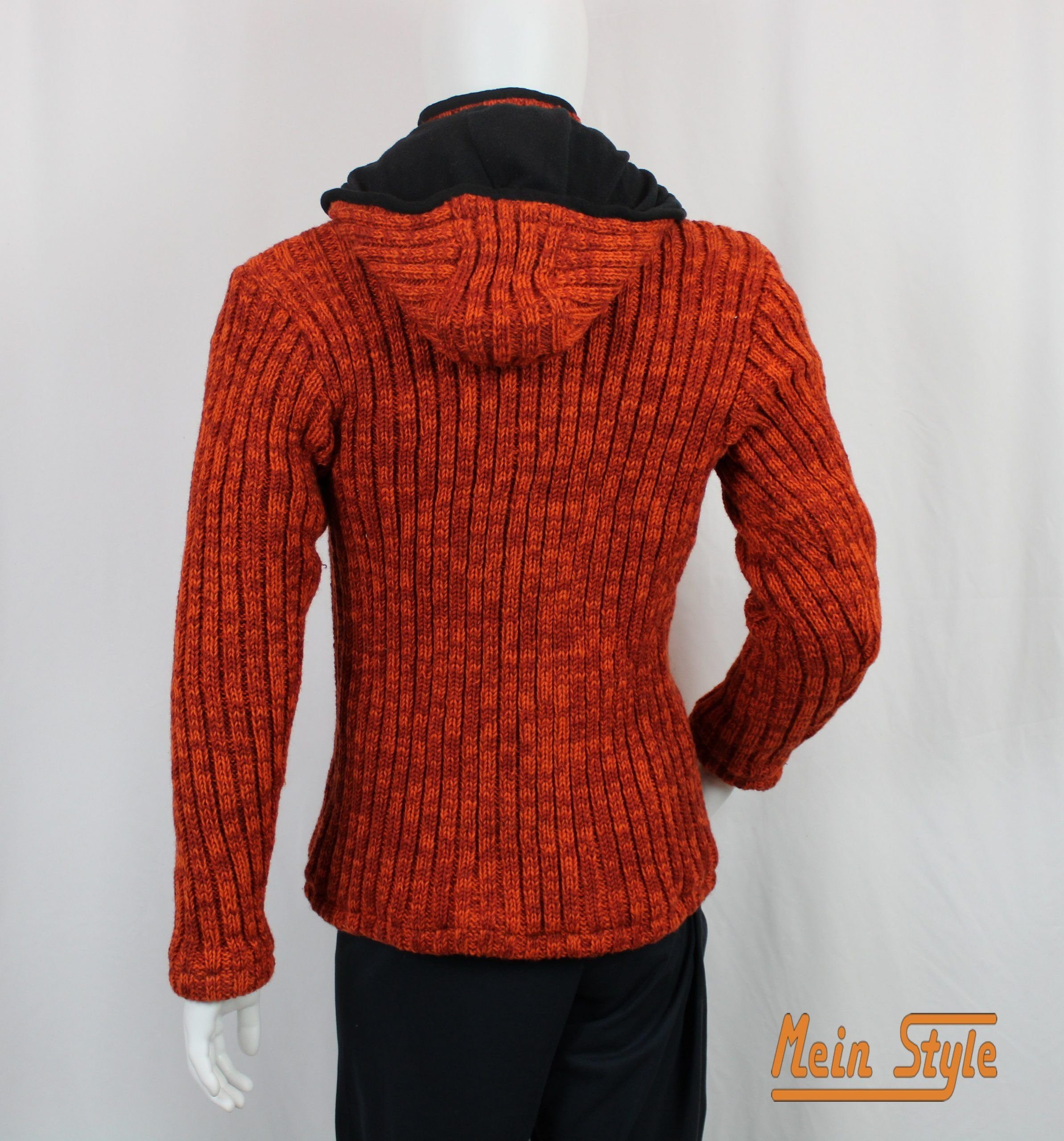 Mein Style Strickjacke Schafwollstrickjacke mit Kapuze 719 orange Strickjacke 1 abnehmbarer Stück) (1-tlg.,