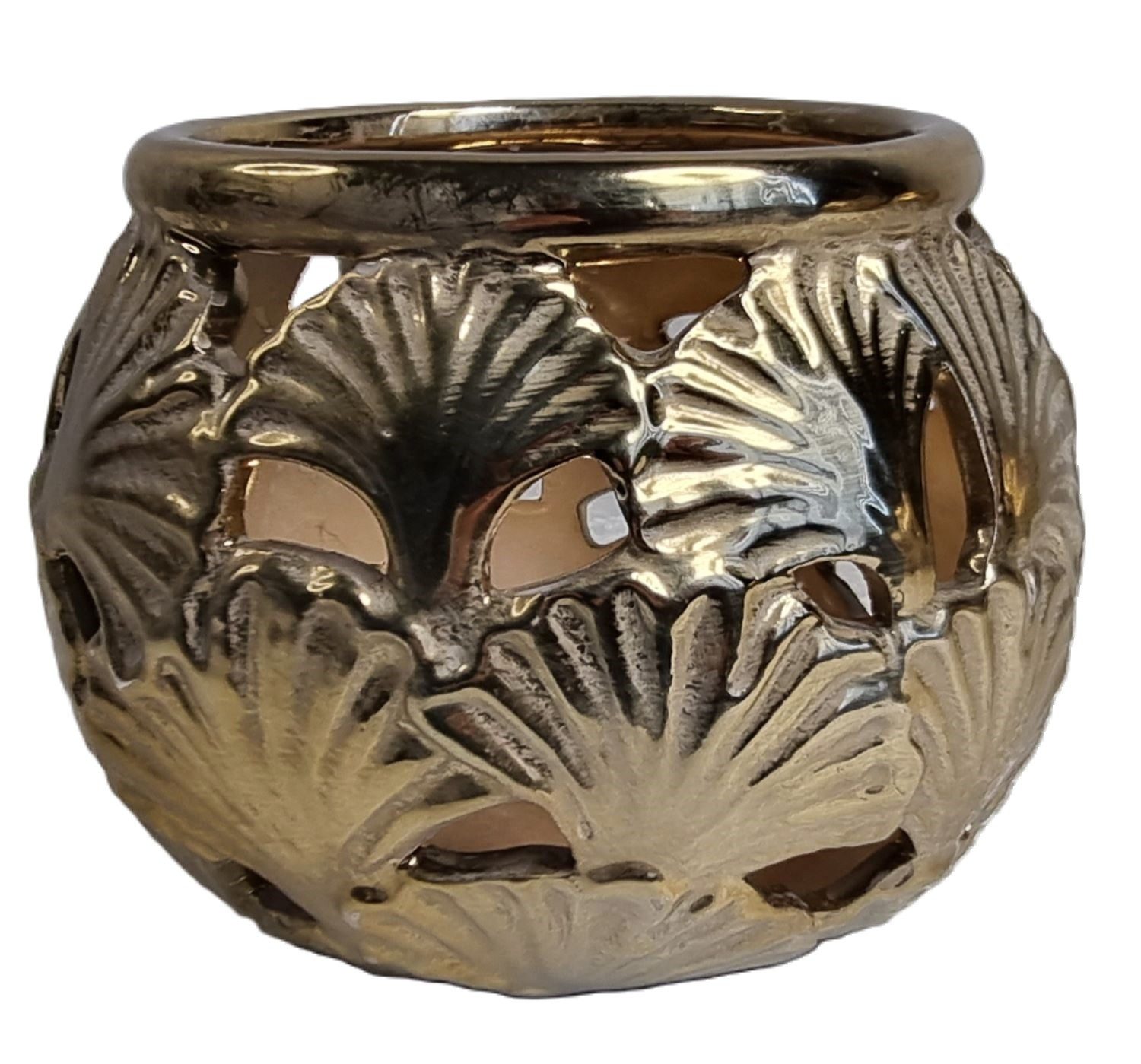 formano Windlicht Formano Vintage Windlicht Teelichthalter Ginkgo Gold und Silber (1 Stück), aus traditioneller Handarbeit