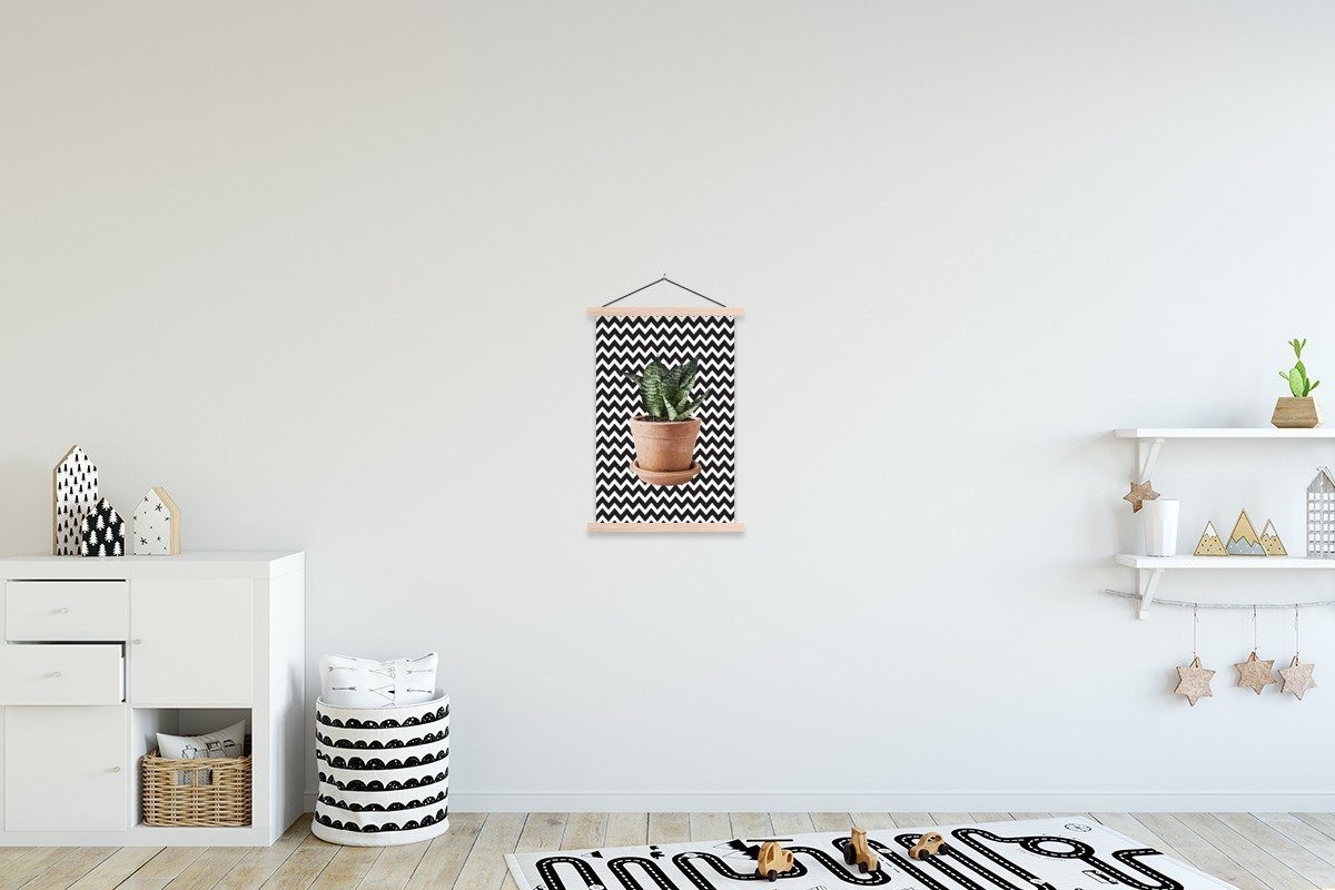 Bilderleiste, - Weiß, Blumentopf Wohnzimmer, St), (1 Schwarz - für - Textilposter Posterleiste, MuchoWow Magnetisch Pflanzen Poster