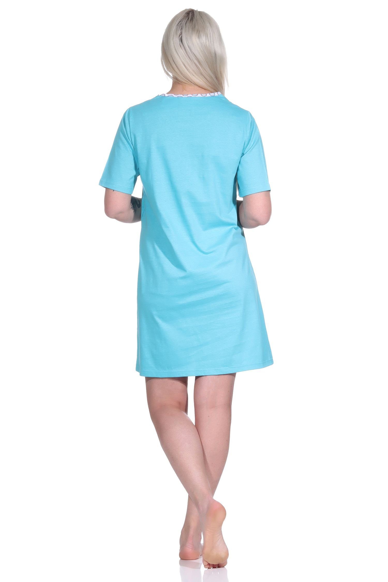 Normann Nachthemd Damen Nachthemd, kurzarm Blumen-Motiv 123 10 Bigshirt türkis mit - 153