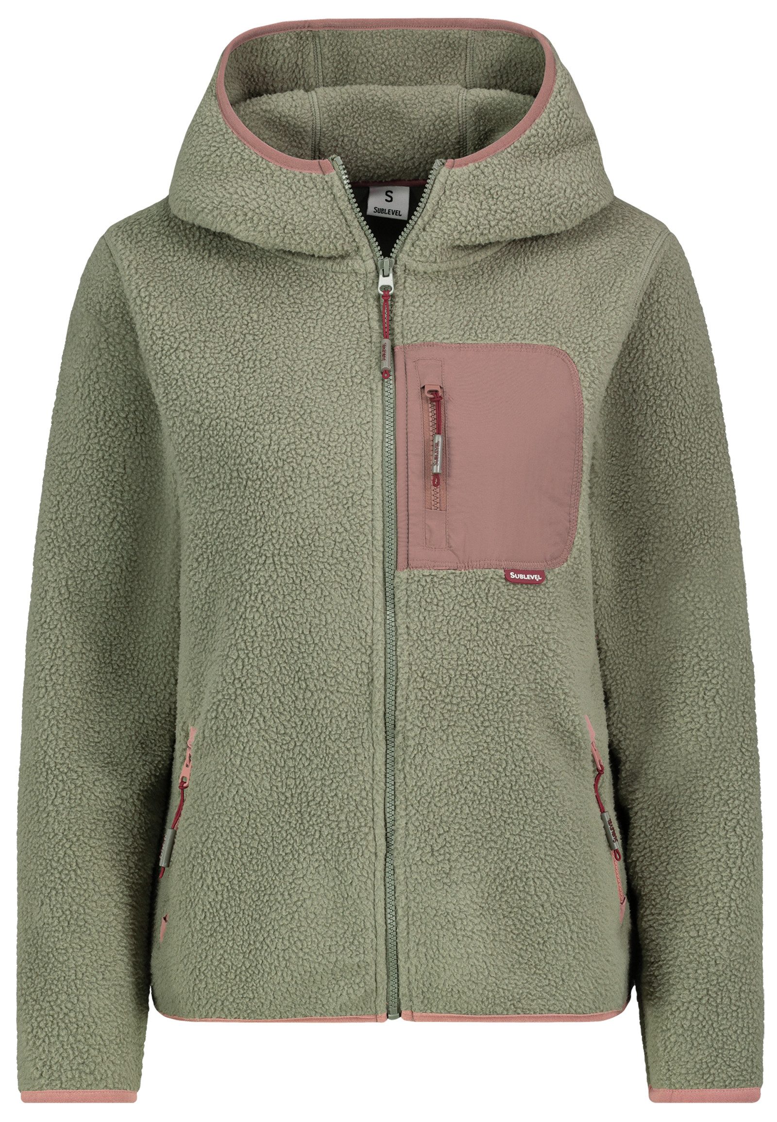 Fleecejacke Damen Teddyfleecejacke mit Brusttasche und Kapuze
