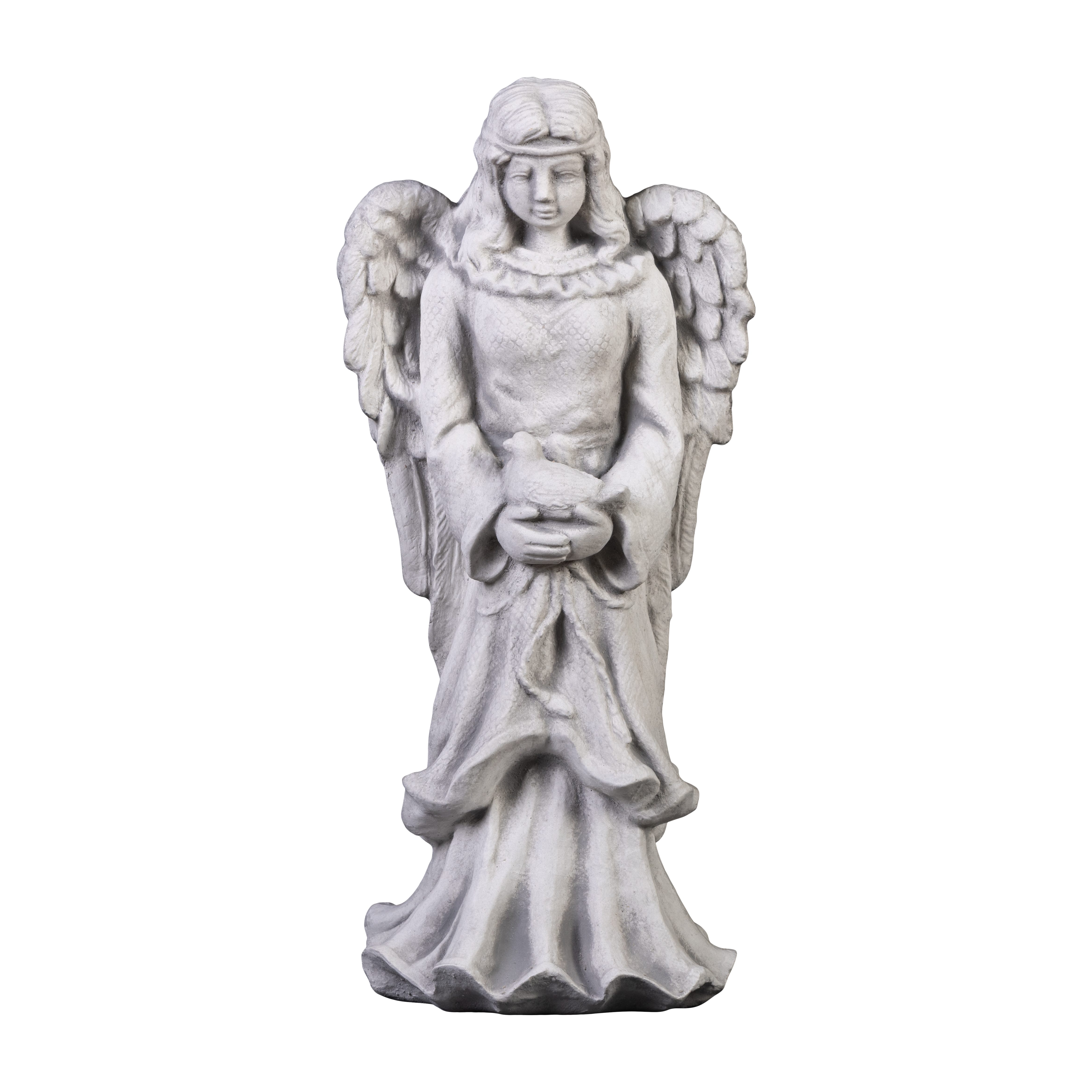 gartendekoparadies.de Gartenfigur Engel Figur mit Vogel, Steinfigur, H. 45 cm, 9 kg, Frostsicher