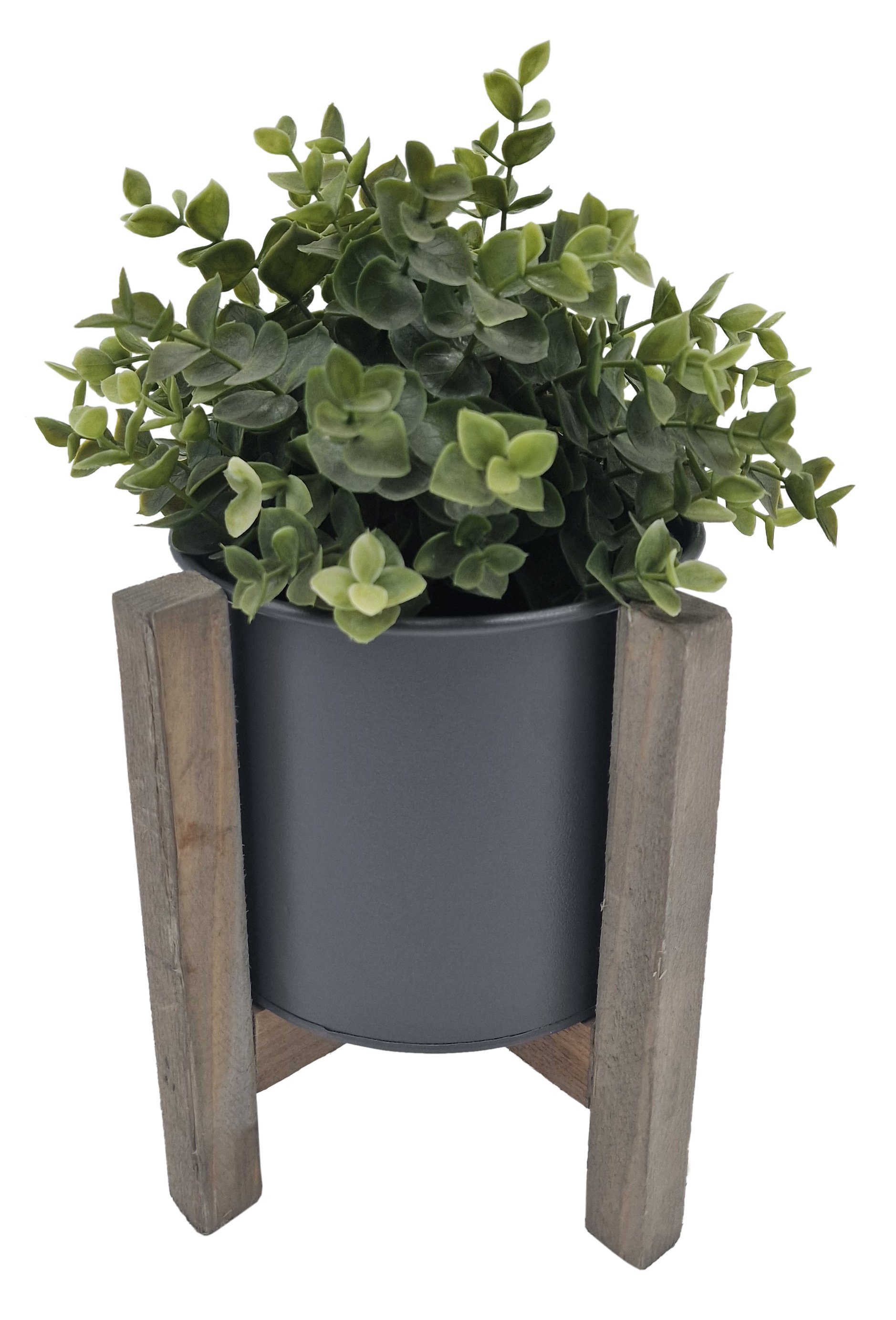 Spetebo Übertopf Metall Blumen Topf m. Holz Ständer grau - 20 cm