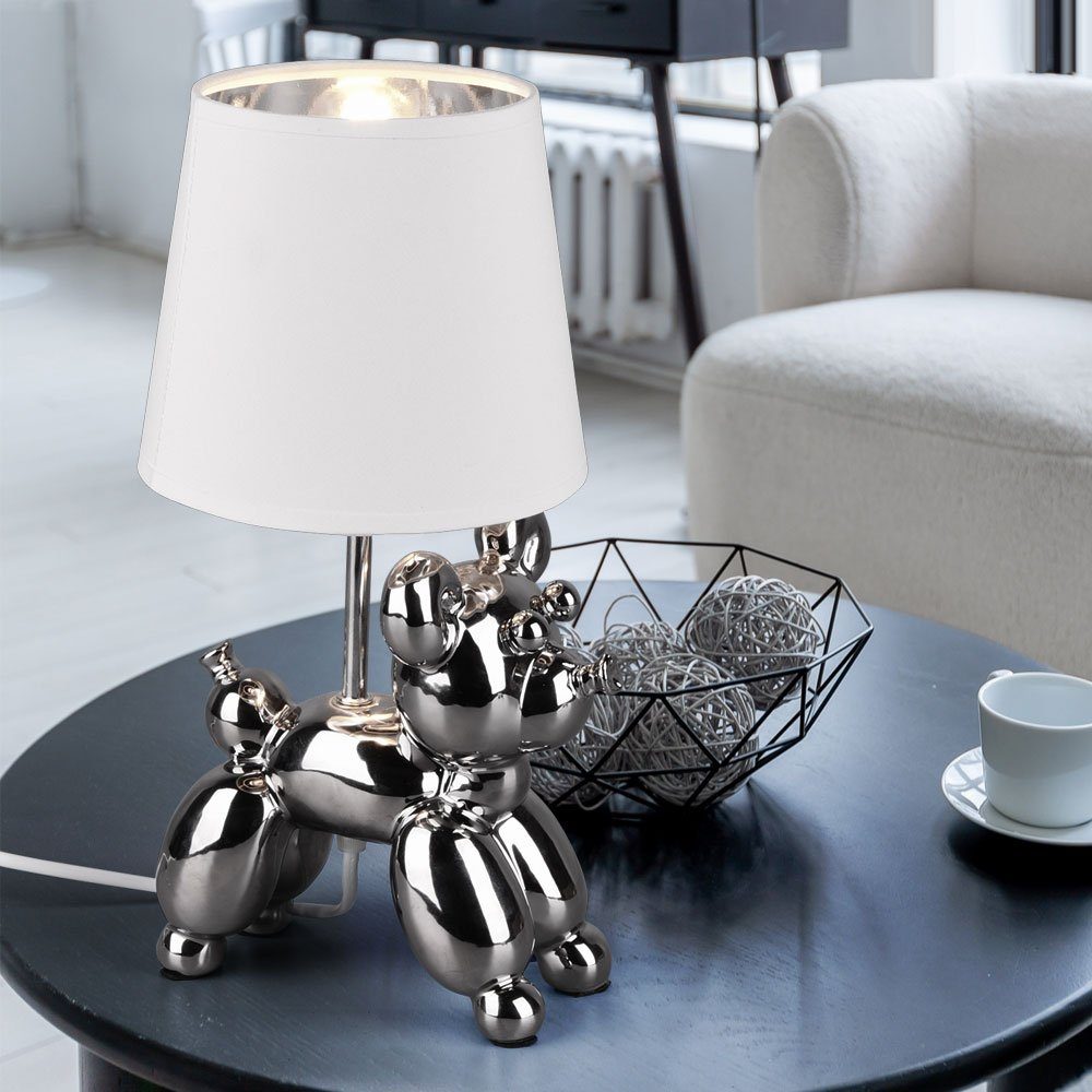 etc-shop Smarte LED-Leuchte, Keramik Textil- LED Lampe silber Tisch Smart DIMMER Hund RGB