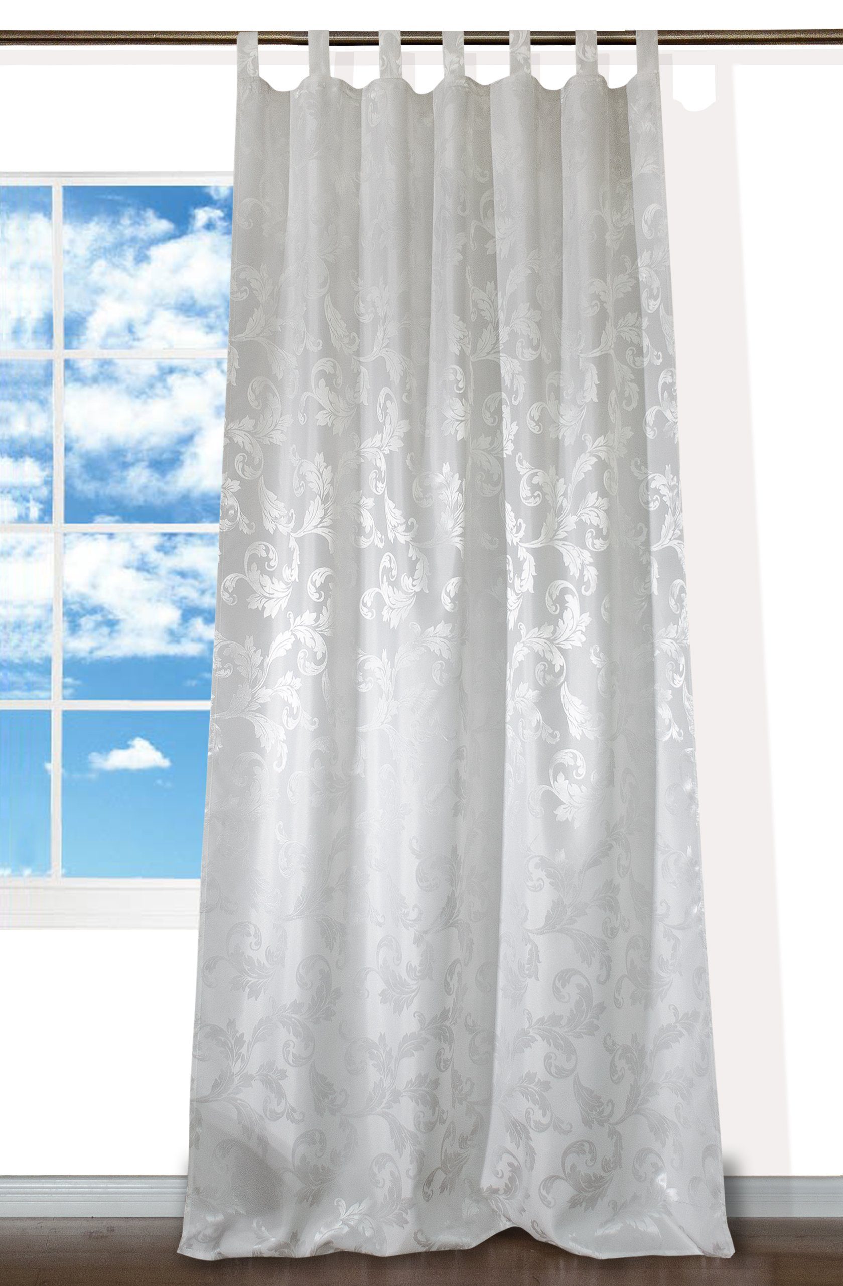 EXPERIENCE Vorhang Schlaufenschal Seitenschal Schlaufenvorhang Lyon 140x245 cm Uni Ornamente Glanz Barock (1 St), Schlaufen, blickdicht, Jacquard, mit 7 Schlaufen