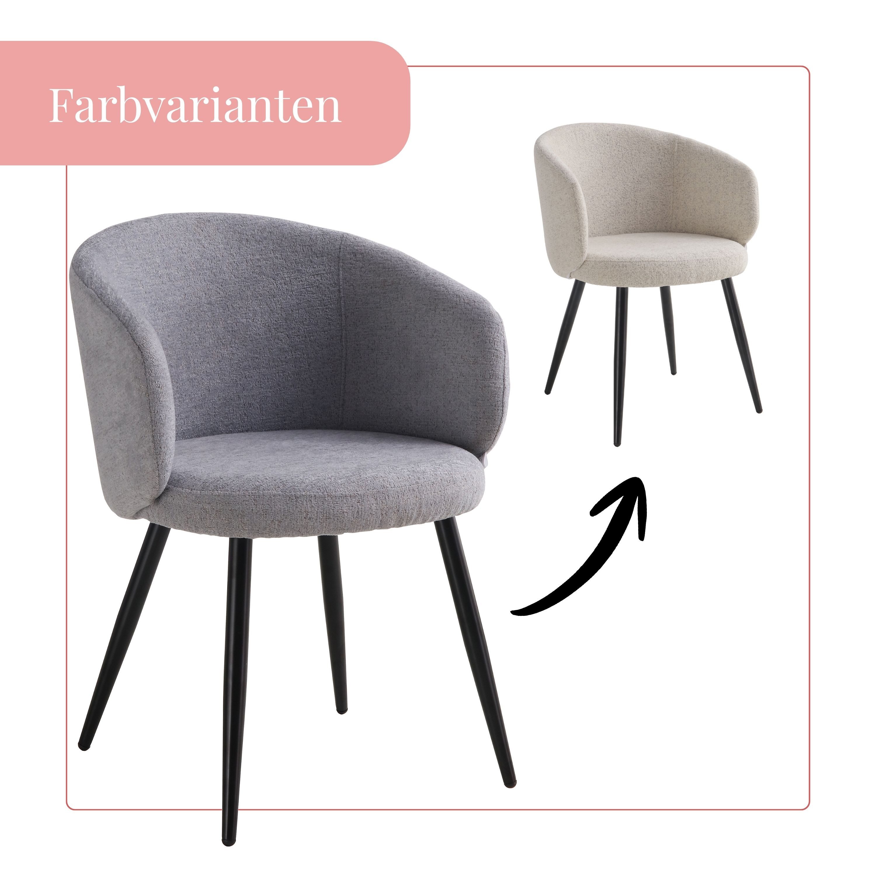 BHS LIVING Esszimmerstuhl Aurora mit Armlehnen, Stoffbezug aus Polyester, 55x58x77cm
