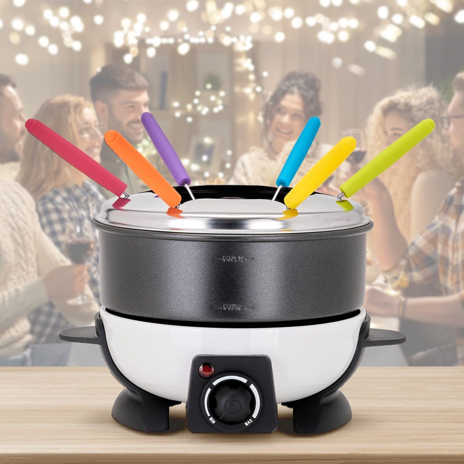 bmf-versand Fondue Fondue Set elektrisch 6 Personen Fleischfondue  Käsefondue, 6 Fonduegabeln, 1,60 l