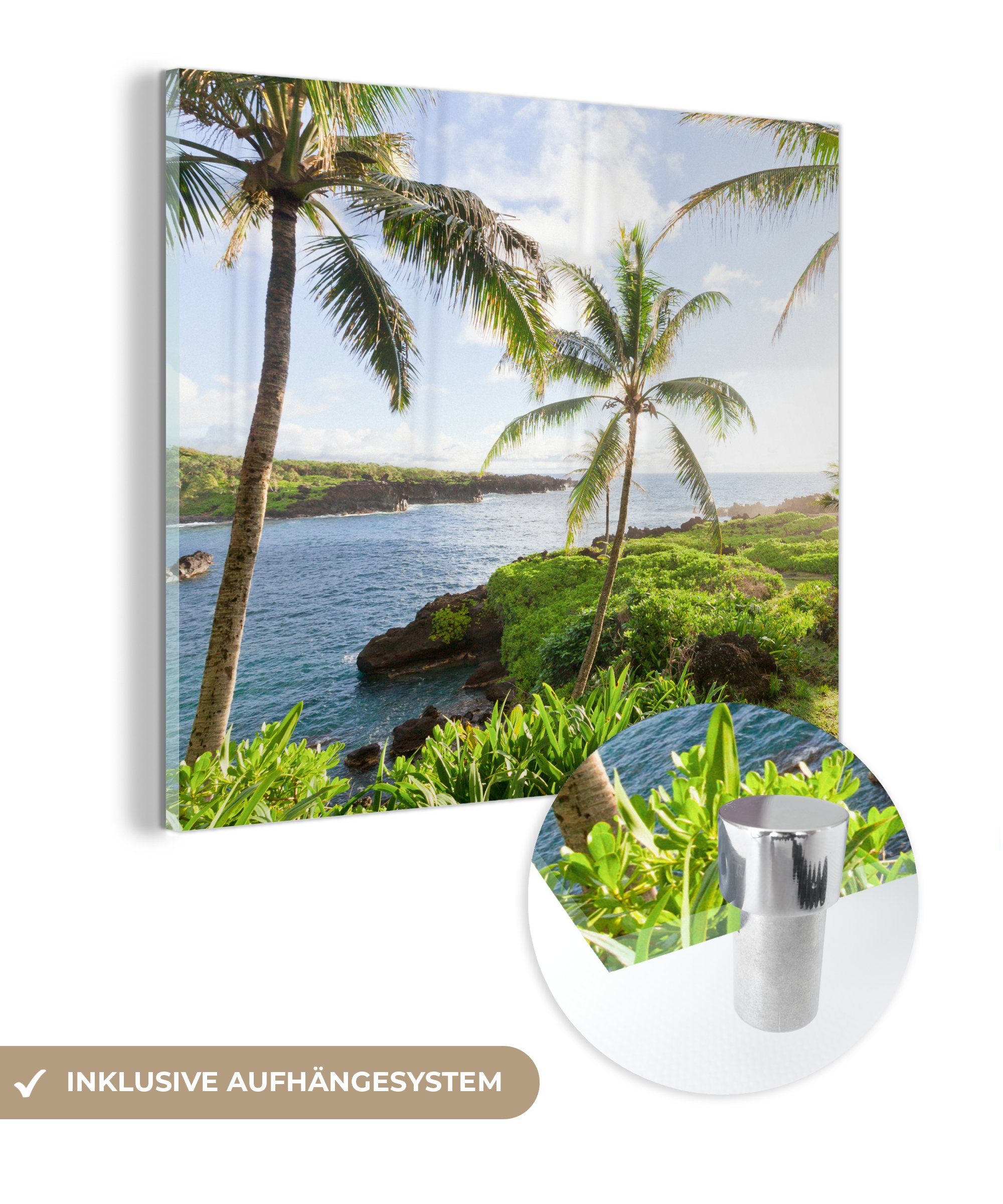 MuchoWow Acrylglasbild Tropische Landschaft mit Palmen auf Maui, (1 St), Glasbilder - Bilder auf Glas Wandbild - Foto auf Glas - Wanddekoration | Bilder