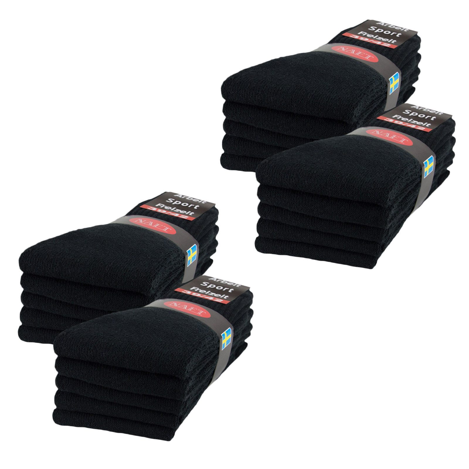 sockenkauf24 Tennissocken 10, 20, 30 Paar Sportsocken Arbeitssocken Herren & Damen (Schwarz, 20-Paar, 39-42) Socken Baumwolle 10100