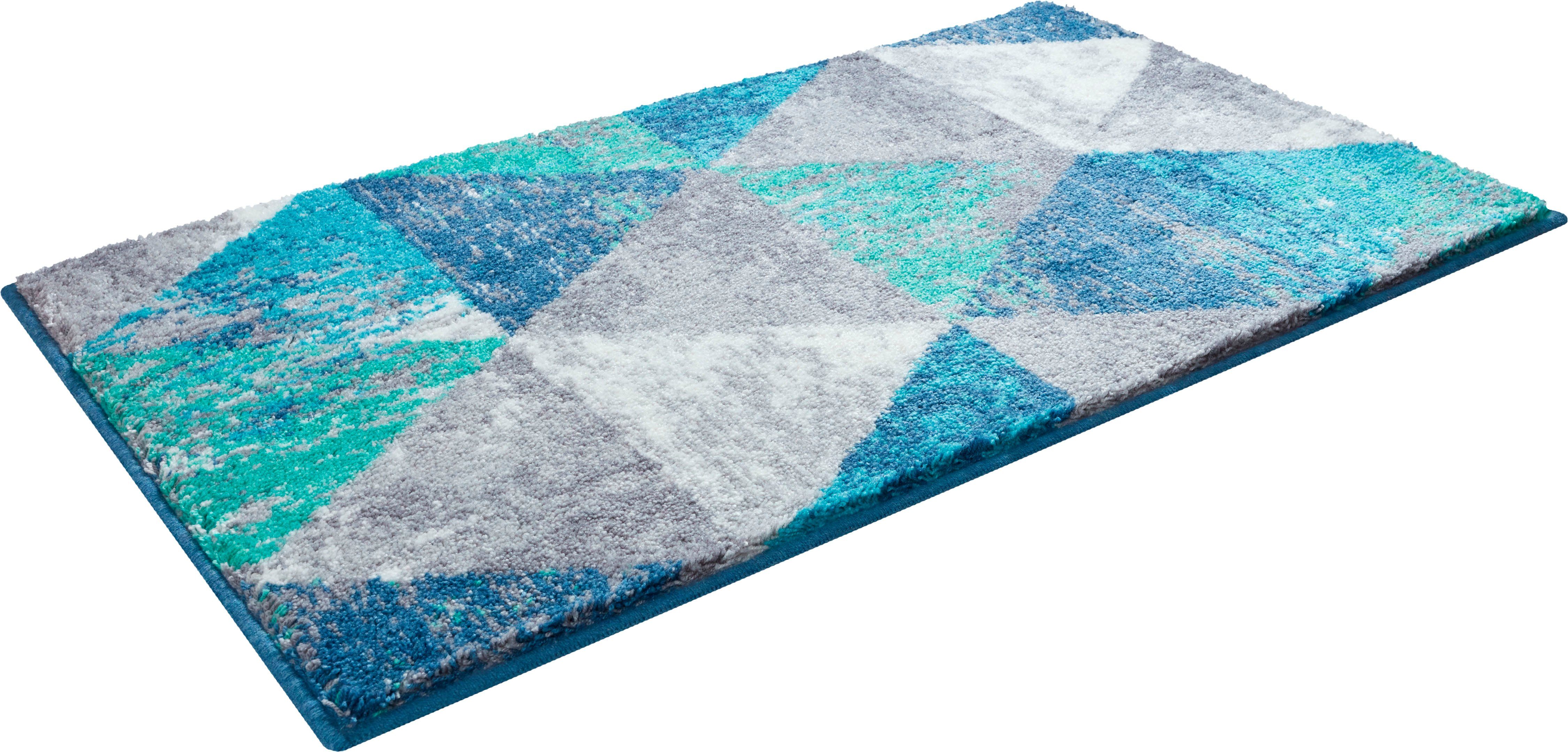 Badematte Curati Grund, Höhe 20 mm, rutschhemmend beschichtet, strapazierfähig, Polyacryl, rechteckig, weiche Haptik blau/türkis