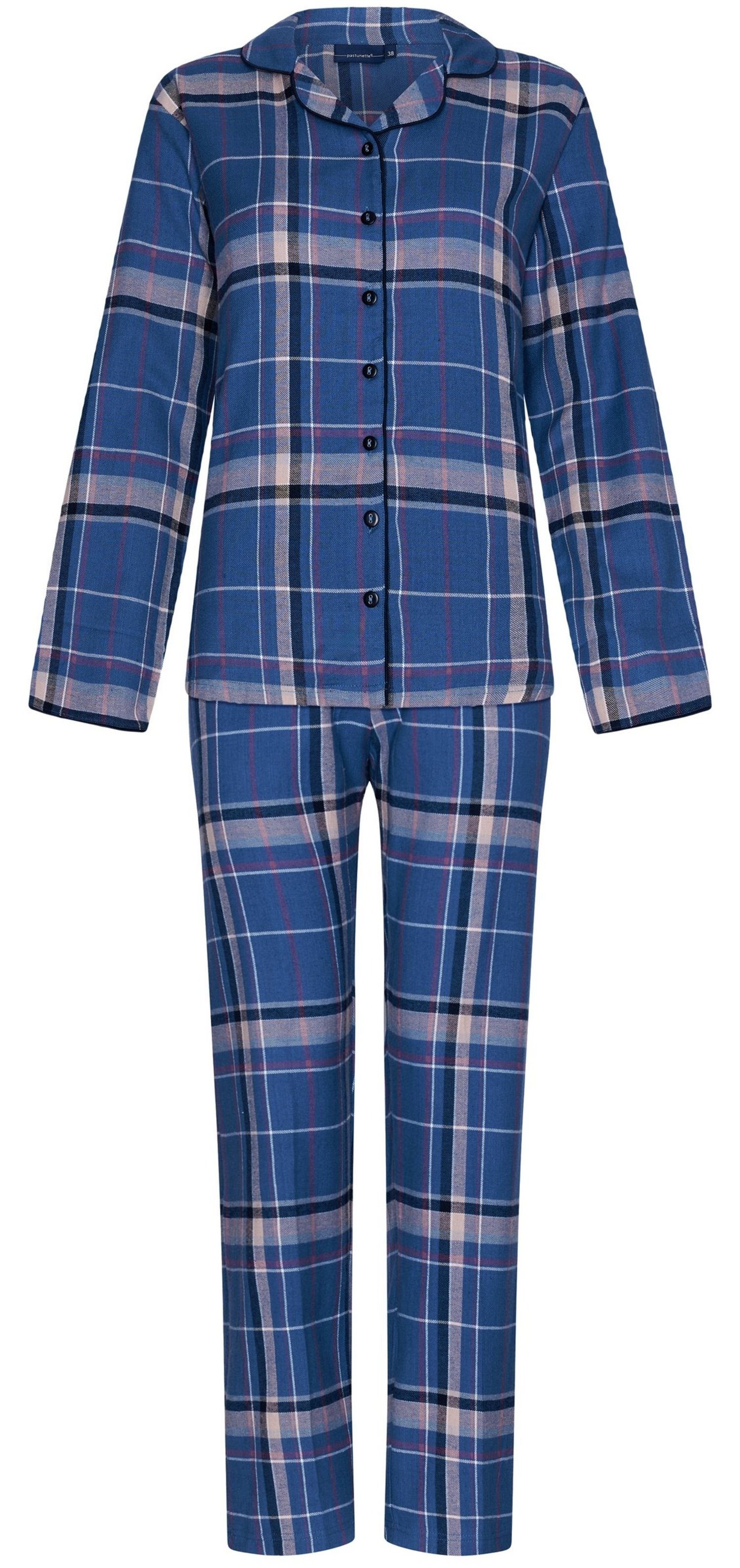 Pastunette Schlafanzug Damen Flanell Pyjama geknöpft (2 tlg) Baumwolle günstig online kaufen