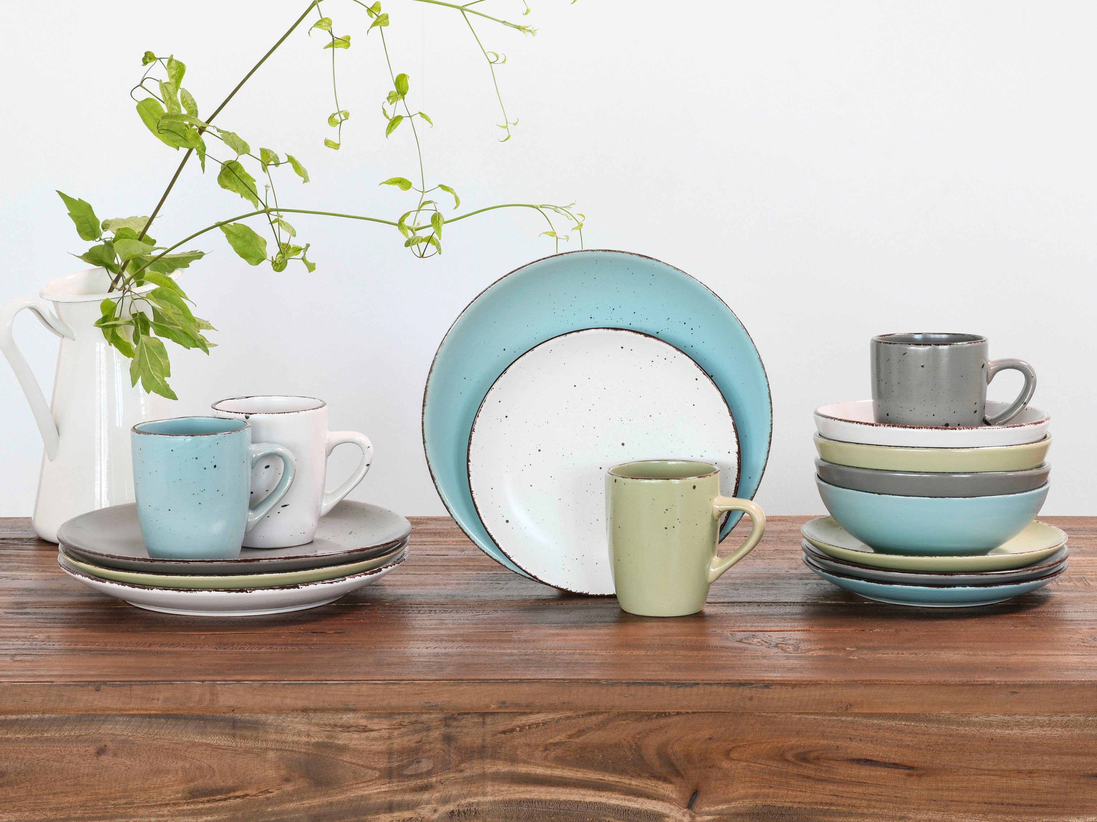 CreaTable Kombiservice Geschirr-Set Fashion (16-tlg), 4 Personen, Steinzeug, Service, Vintage-Look, 16 Teile, für 4 Personen