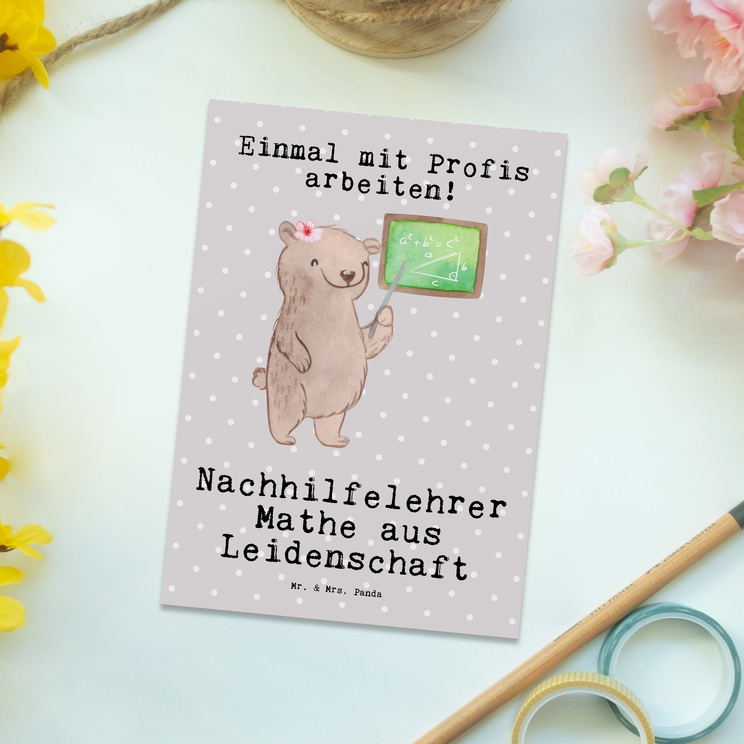 Pastell Postkarte Mathe & Geschenk, Mrs. Leidenschaft aus Grau Panda - Mr. Geb Nachhilfelehrer -
