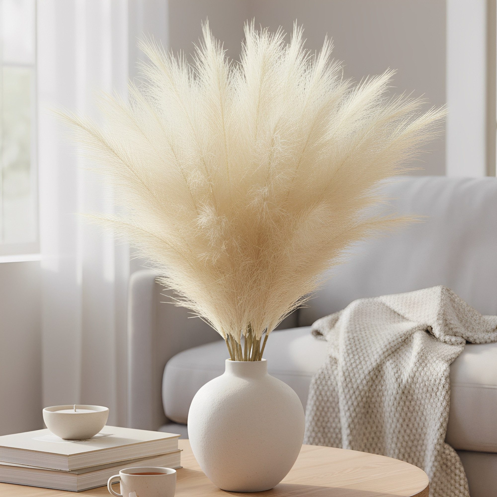 Kunstblume Künstliches Pampasgras 30 Stück Set Deko – Kunstpflanze flauschig Boho Pampasgras, Fanci Home, für Wohnzimmer Schlafzimmer, langlebig pflegeleicht