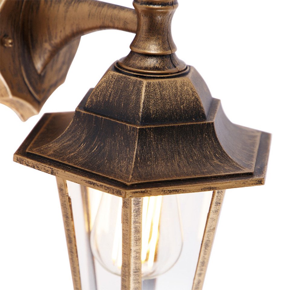 Qazqa Außen-Wandleuchte New haven, ohne Leuchtmittel, E27, Gold/Messing, Klassisch / Antik, Kunststoff, 1-flammig