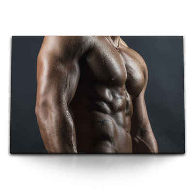 Sinus Art Leinwandbild 120x80cm Wandbild auf Leinwand Bodybuilder Sexy Sixpack Männerkörper M, (1 St)