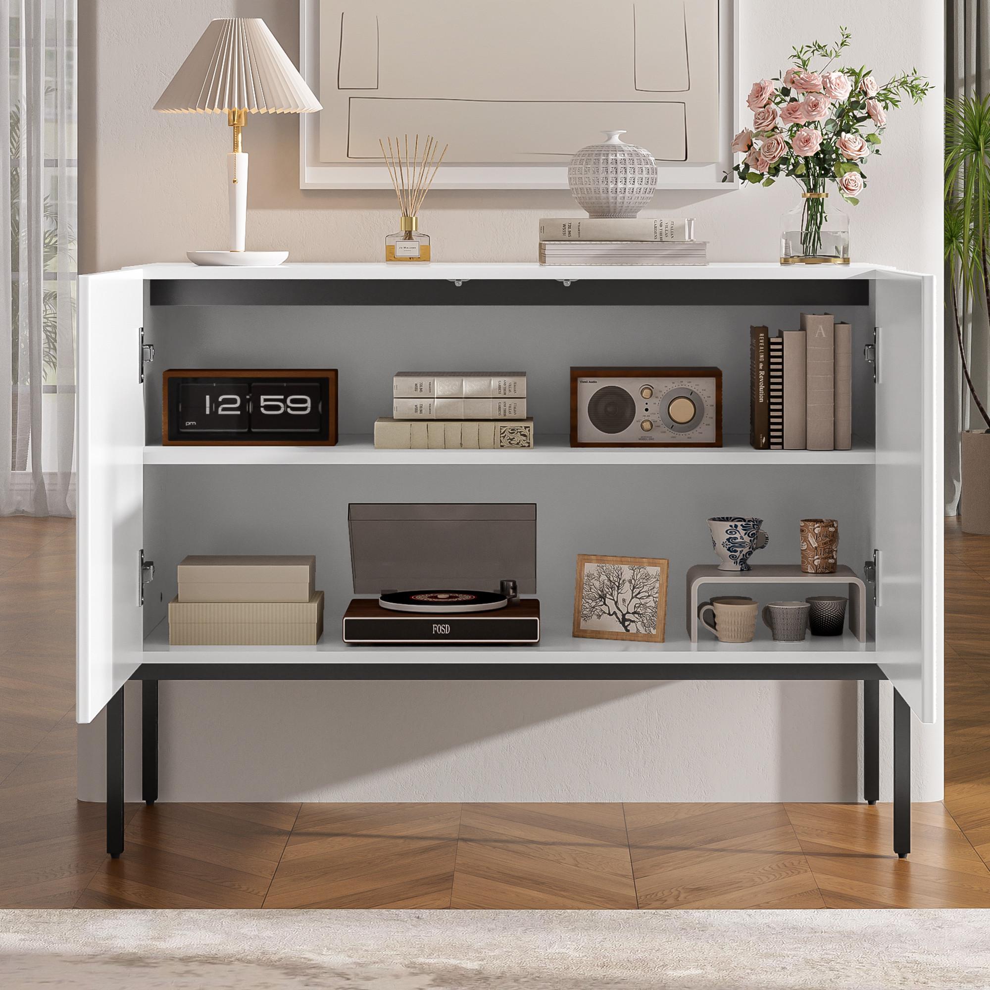 Flieks Sideboard mit 2 Türen, verstellbarer Einlegeböden und Metallbeinen (100x40x75 cm, 1 St., Schrank für Wohnzimmer, Esszimmer, Schlafzimmer), Kommode Mehrzweckschrank Multifunktionsschrank Weiß