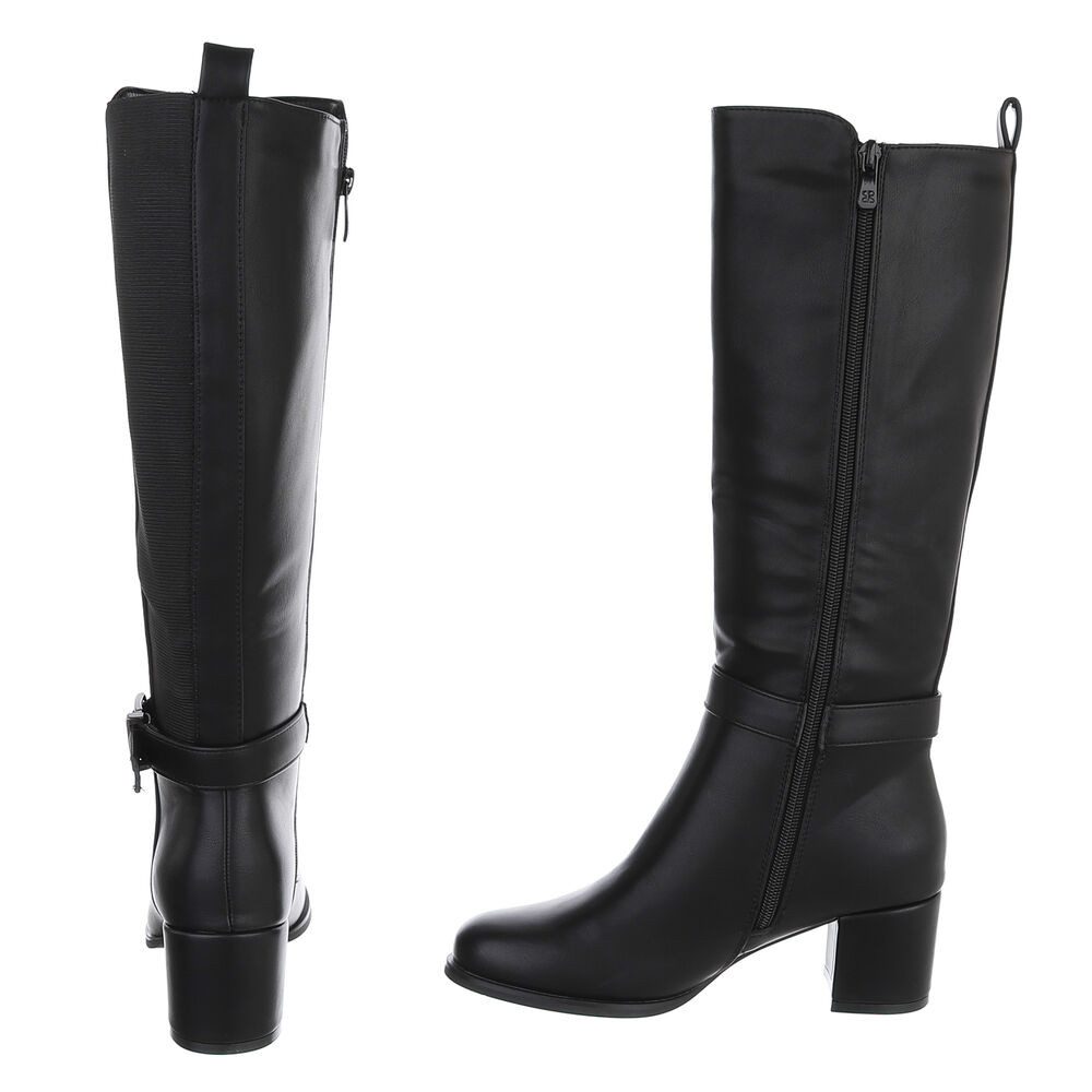 Ital-Design Damen Kniehohe Stiefel mit Blockabsatz und Schnalle Stiefel (92392303) Blockabsatz Stiefel in Schwarz – Bild 5 von 5
