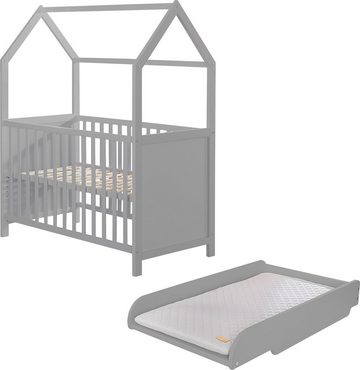 roba® Babybett Hausbett, 60x120 cm, 3-tlg., inklusive Wickelplatte zum Aufsetzen & passender Wickelauflage