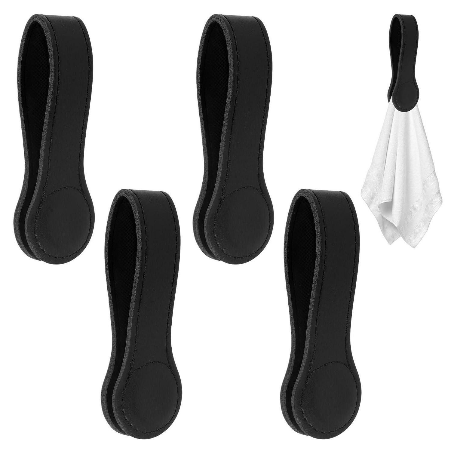 LuxusKollektion Handtuchklemme Handtuchhalter Leder Schwarz 4 Stück