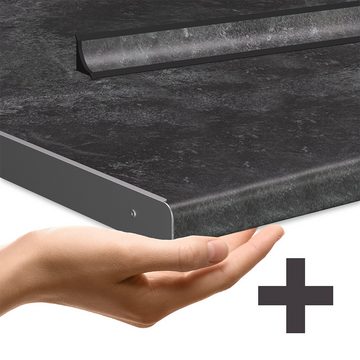 Livinity® Küchenzeile R-Line, Schwarz Beton/Weiß, 140 cm AP Anthrazit