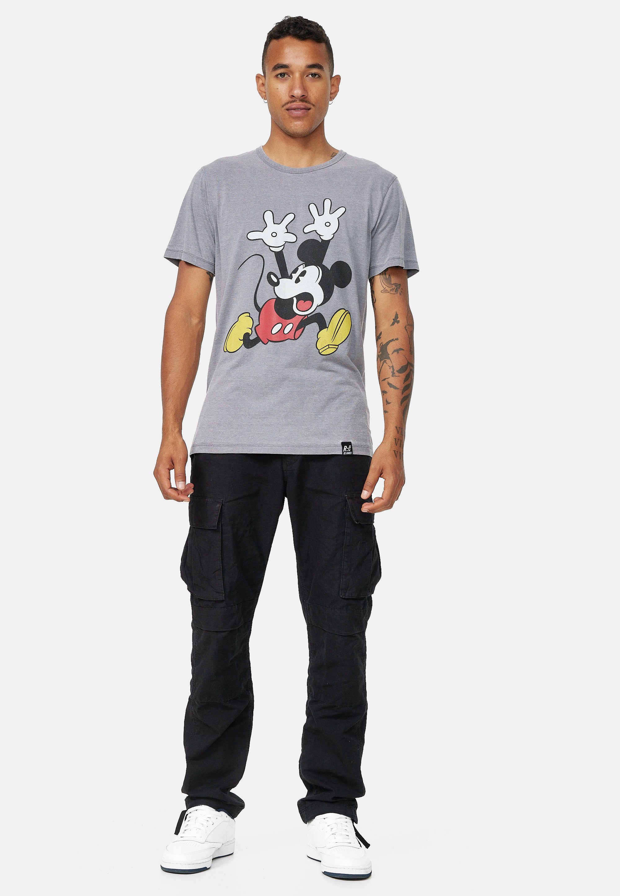 Panic Mickey Disney T-Shirt GOTS Recovered Bio-Baumwolle Hellgrau zertifizierte Mouse