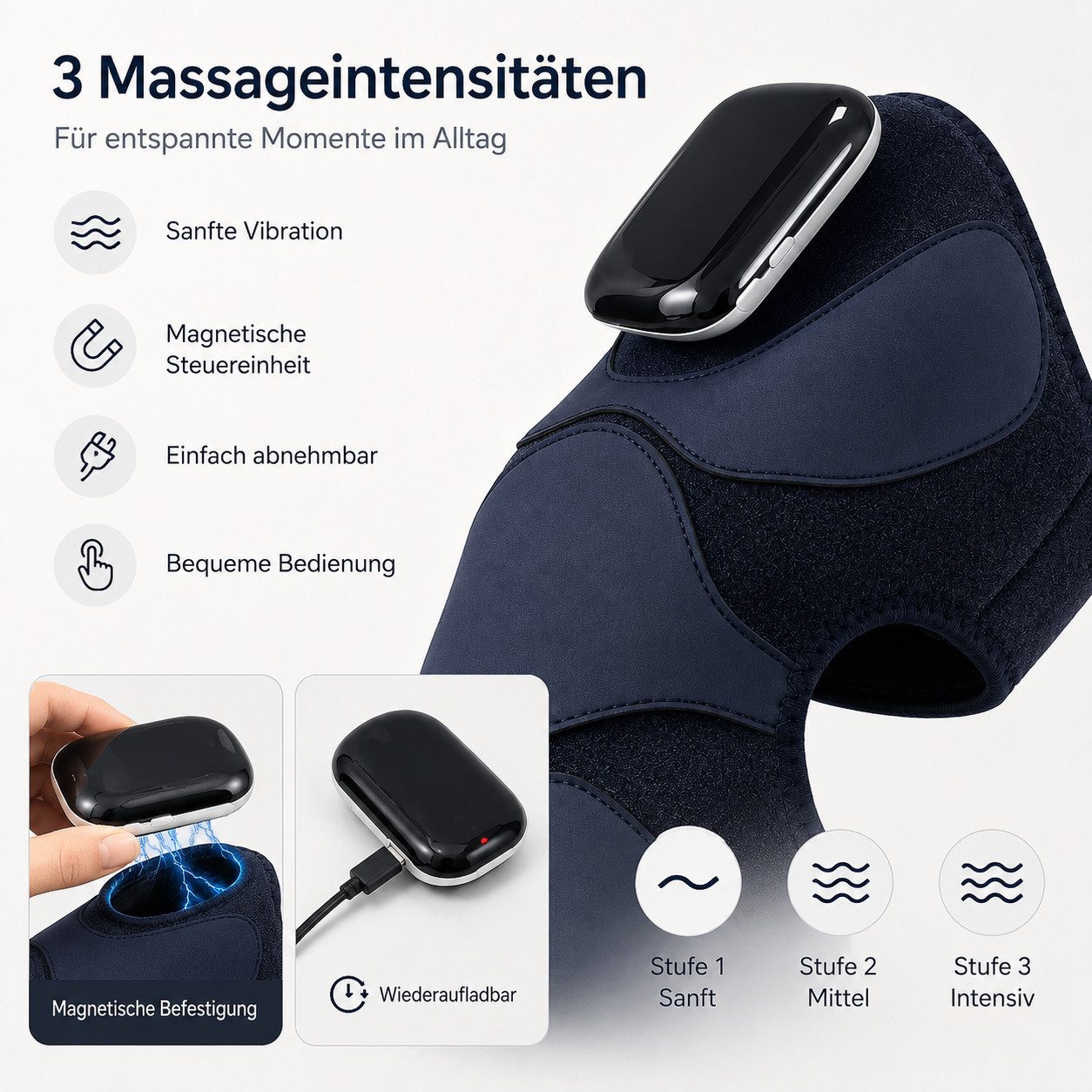 ibettertec Massagegerät Knie-Massagegerät mit Rotlicht-Wärme & Vibration, 3-in-1 für Knie, Schulter & Ellenbogen, 5 Wärmestufen, 3 Vibrationsmodi, 1800mAh Akku, – Bild 4 von 5