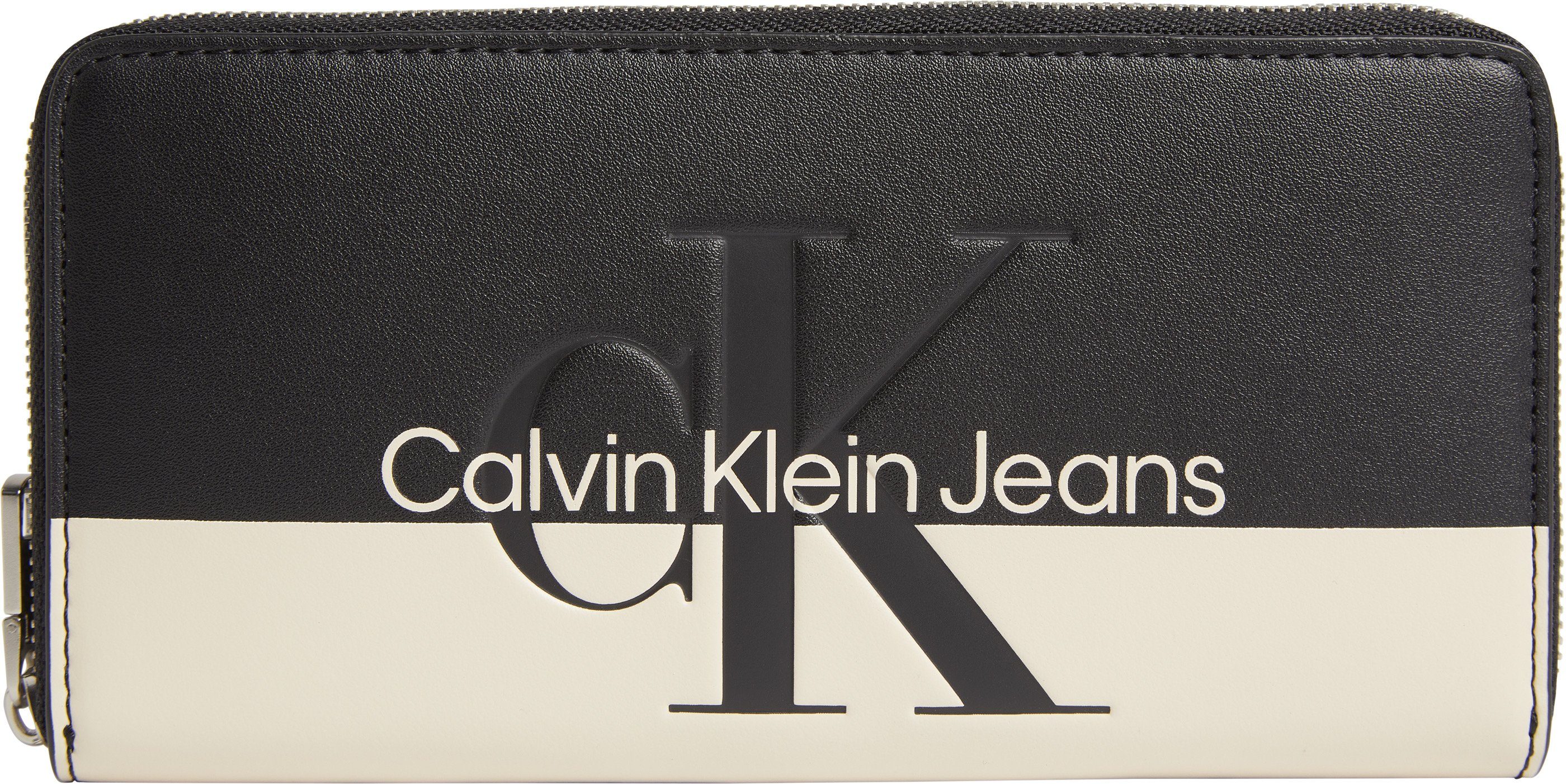 Damen Alle Damentaschen Calvin Klein Jeans Geldbörse SCULPTED ZIP AROUND HERO, mit modischer Logo Prägung