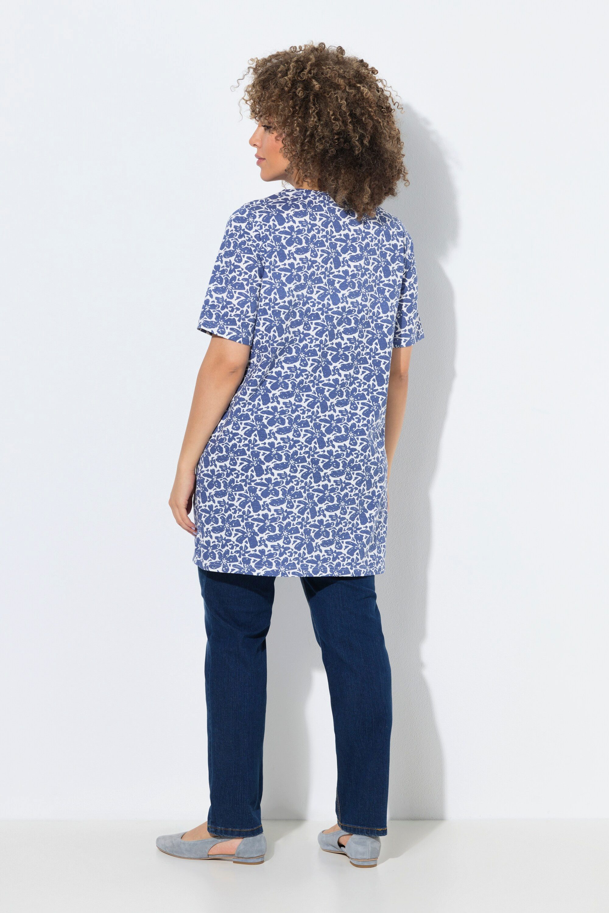 Ulla Popken Longshirt Longshirt A-Linie Carré-Ausschnitt Halbarm