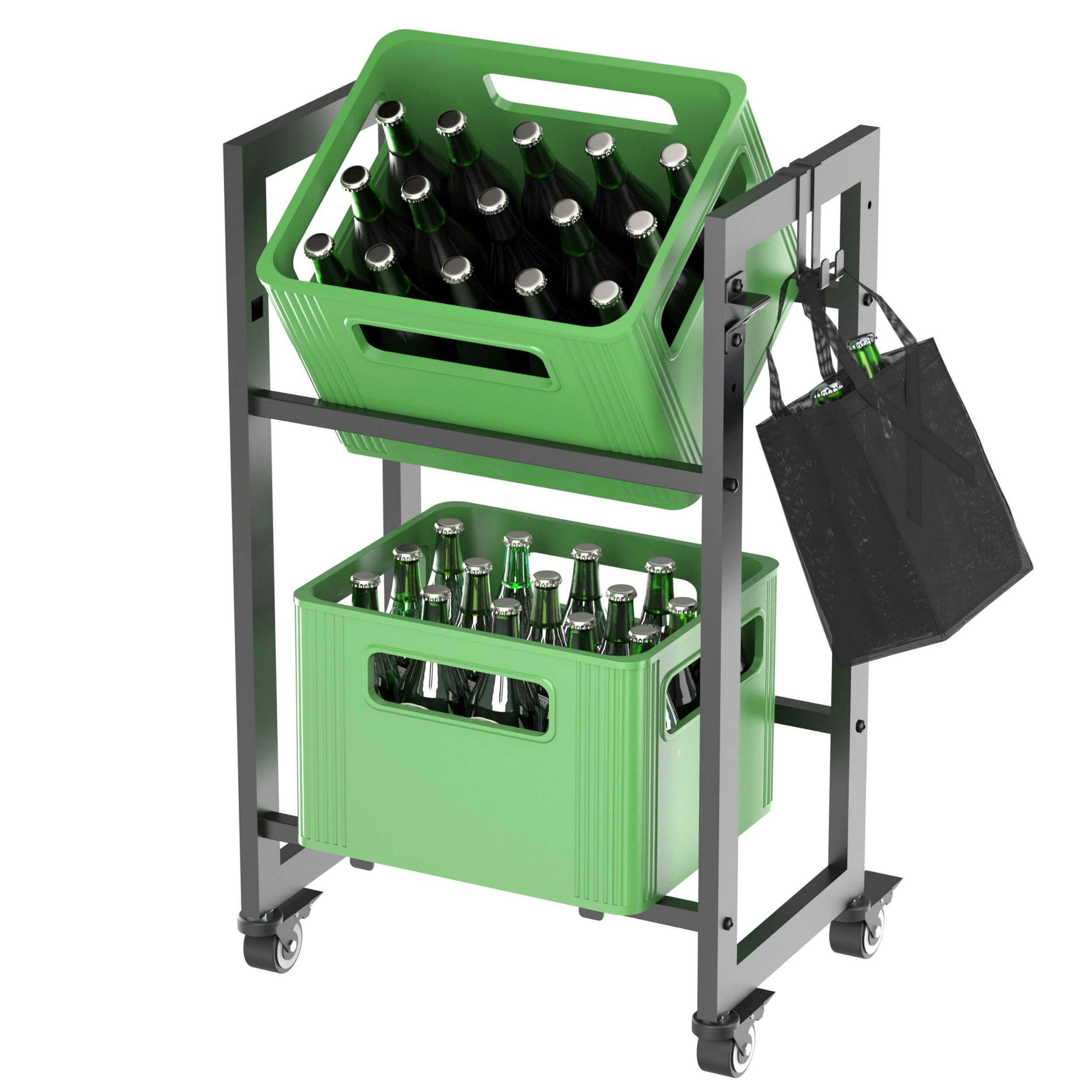 DanDiBo Standregal Getränkekistenregal 4 Kisten mit Ablagefläche Rollen Haken Metall