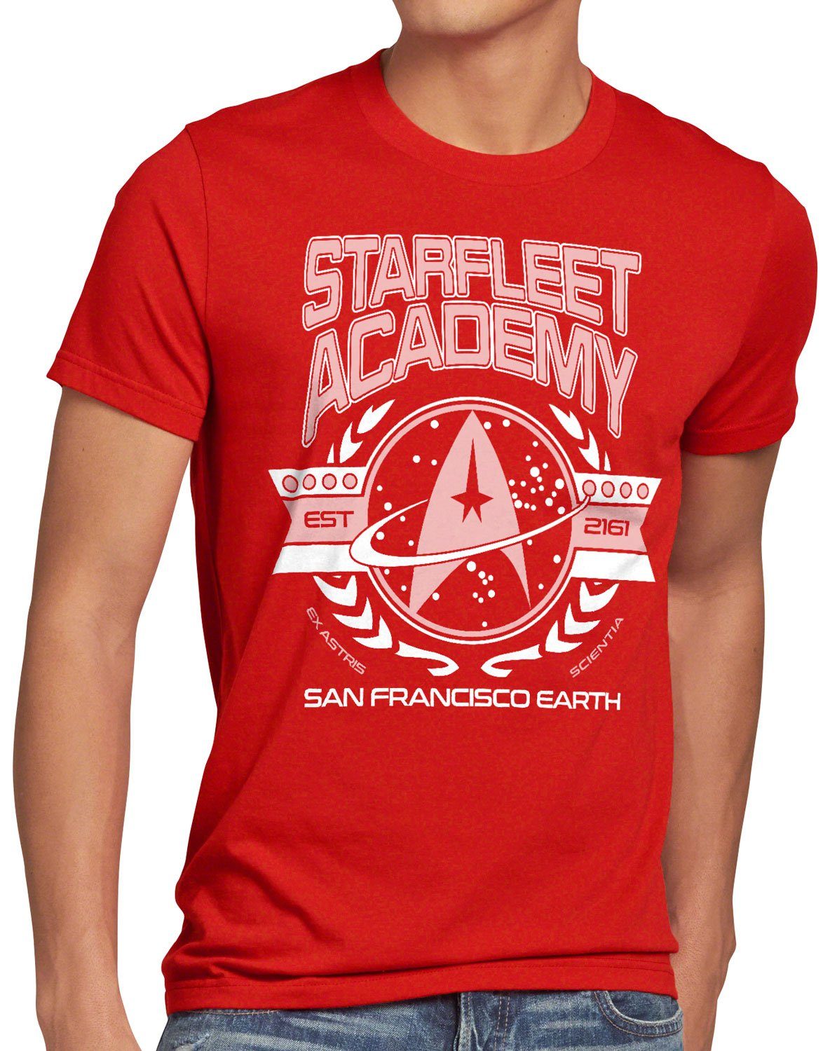 style3 Print-Shirt Herren T-Shirt Starfleet Academy Trekkie sternenflotte rot