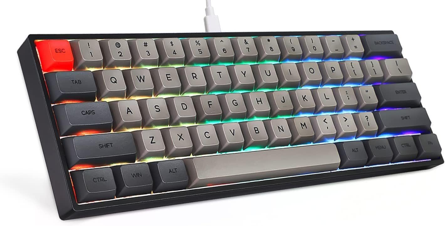 MIHIYIRY SK61 Gaming 60% Mechanische Tastatur (mit RGB Hintergrundbeleuchtung mit Typ-C-Kabel OptischerSchalterfürWin)