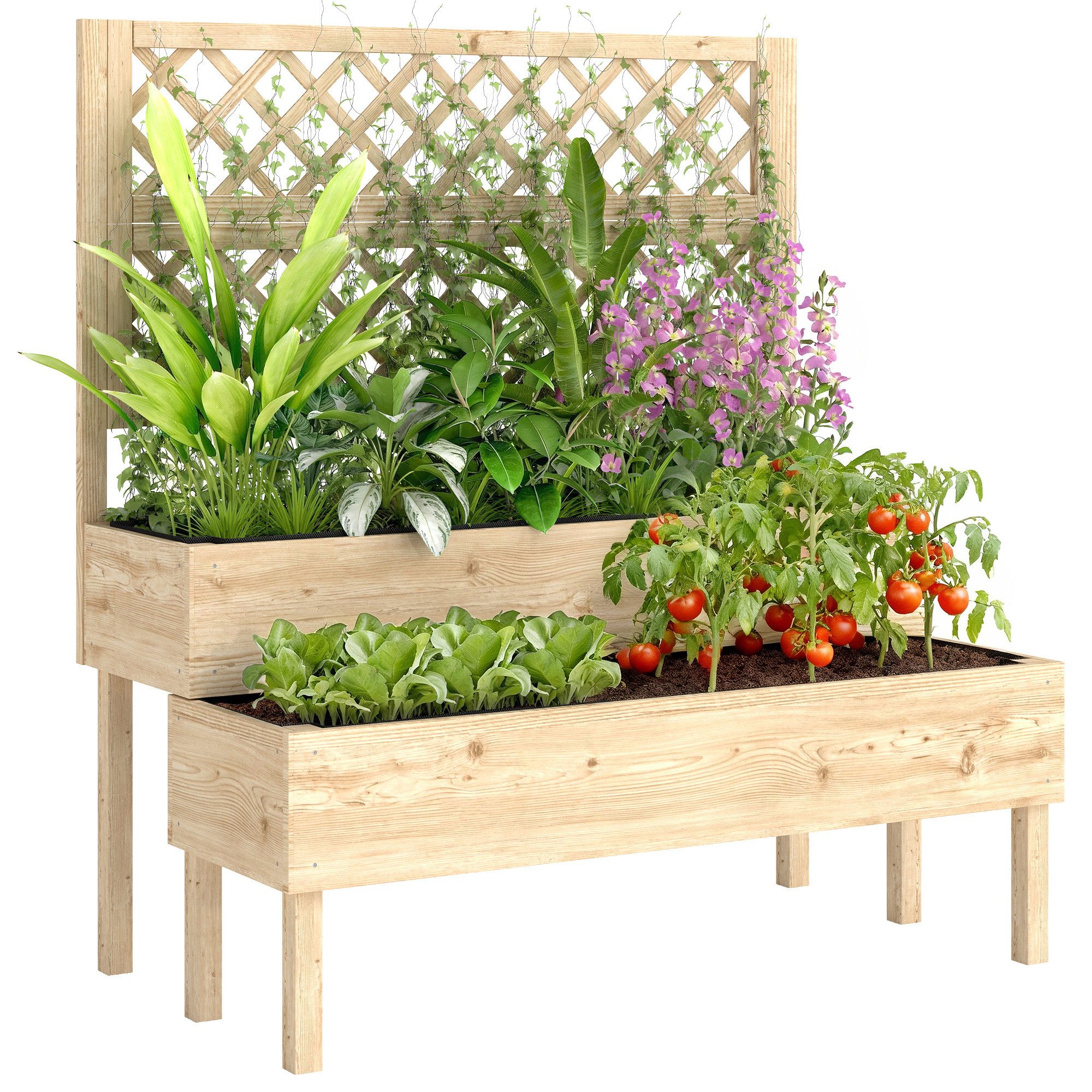 Outsunny Hochbeet mit 2 Pflanzkästen, Vliesstoff (Pflanzkasten, 1 St., Blumenkasten), für Kletterpflanzen Garten 108 x 62 x 120 cm