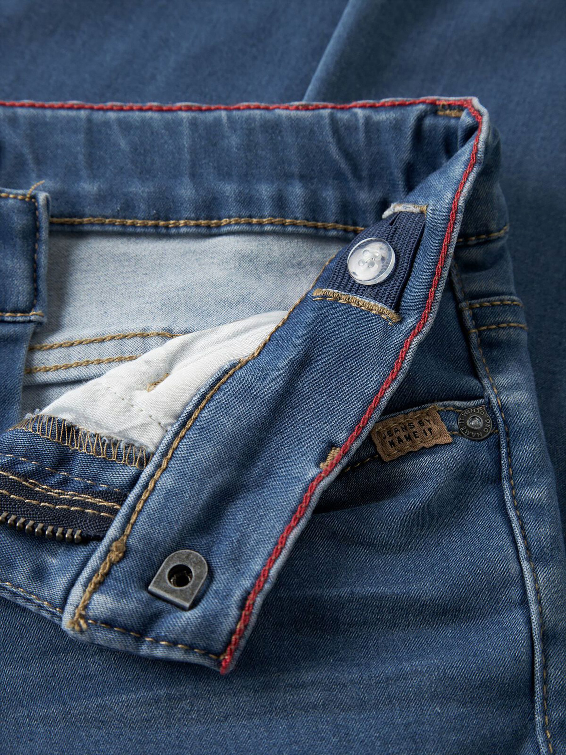 Name It Regular-fit-Jeans Stretch Slim Fit Used Look Verstellbarer für Jungen Baumwolle Normal Fit Einfarbig elastisch Reißverschluss – Bild 5 von 5
