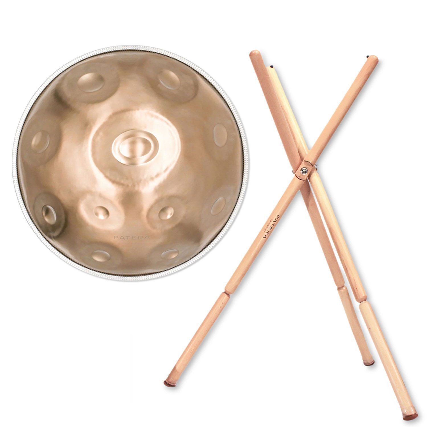 Patera Handpan Patera Handpan HPDM-11 Compact Edelstahl D-Kurd mit Handpan-Stativ,Vorteils-Set mit Handpan-Stativ, 1-St., Handpan, Vorteils-Set mit Handpan-Stativ