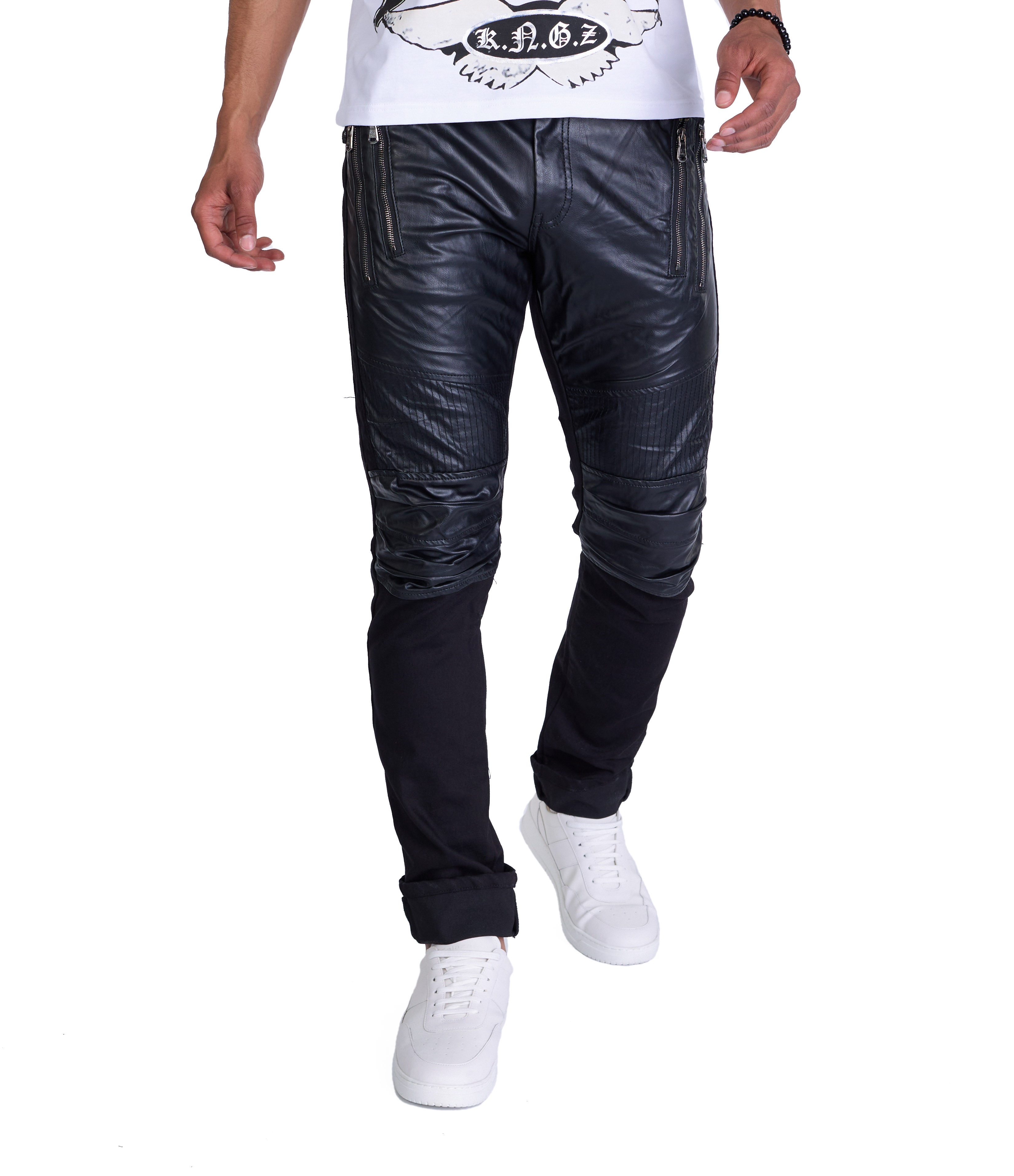 KINGZ Slim-fit-Jeans Rockige Herren Biker Jeans in Regular-Fit günstig online kaufen