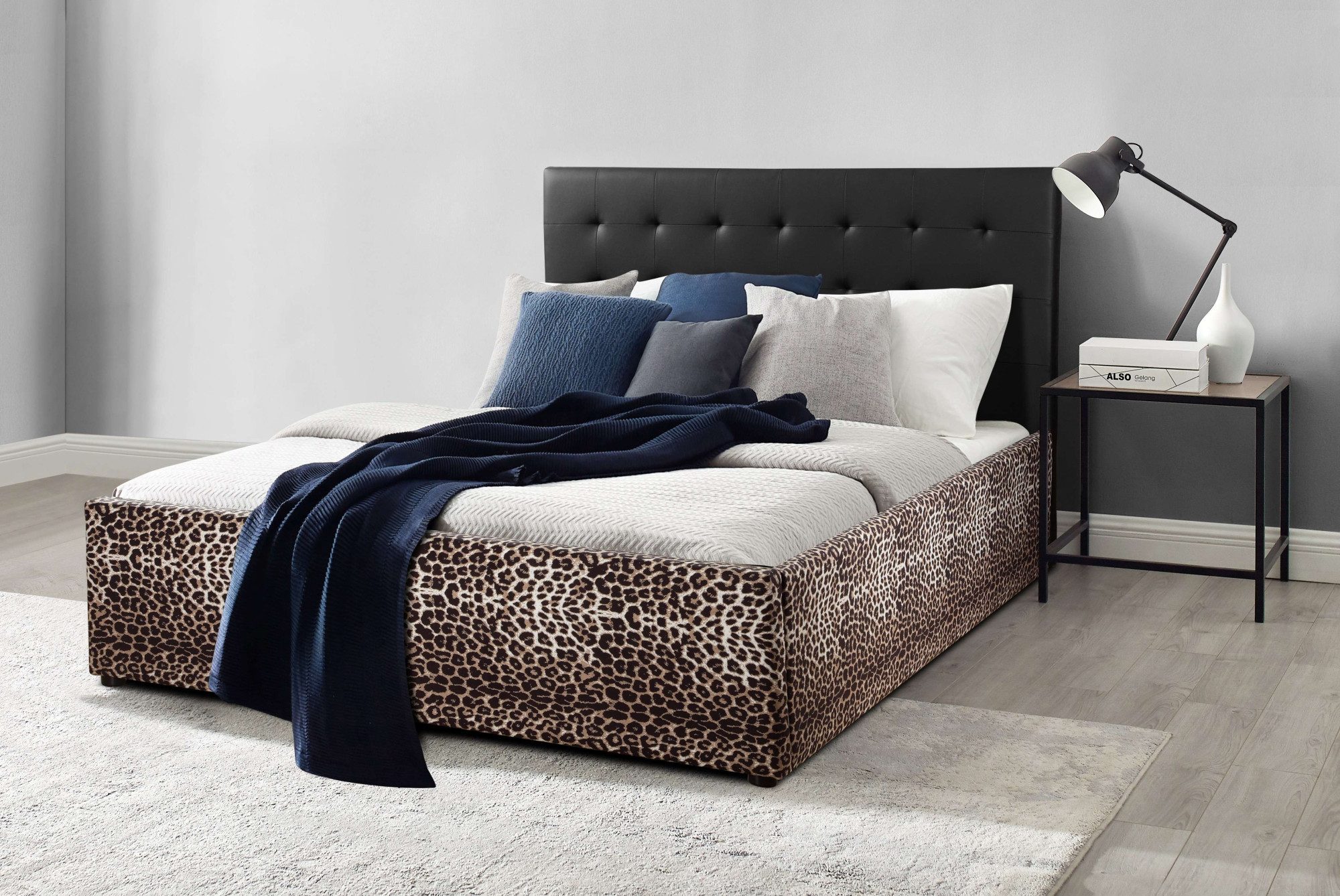 Home affaire Polsterbett Hamar-Leo, OTTO's Choice, Leopardenbett, Kunstleder mit Veloursstoff (Liegefläche 140 cm x 200 cm, Belastbarkeit 250 KG), hohe Belastbarkeit! Angesagtes Design "Leopard" absoluter Hingucker
