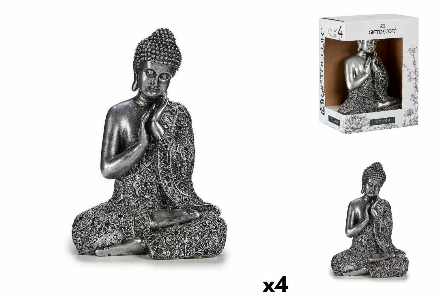 Gift Decor Dekoobjekt Deko-Figur Buddha Sitzend Silberfarben 22 x 33 x 18 cm 4 Stück