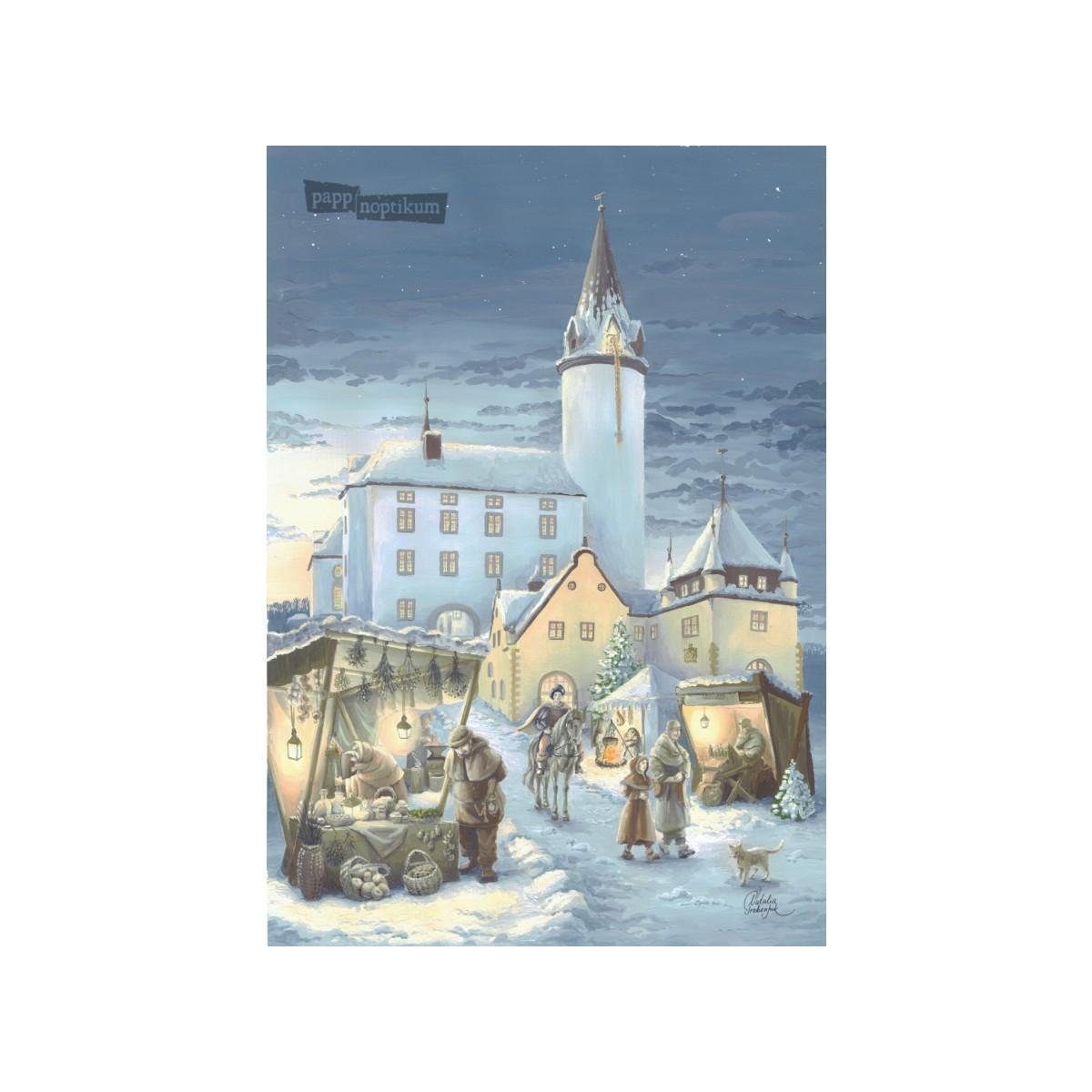 1081 Grußkarte Schloss pappnoptikum - - (Klappkarte) Purschenstein Rapunzel