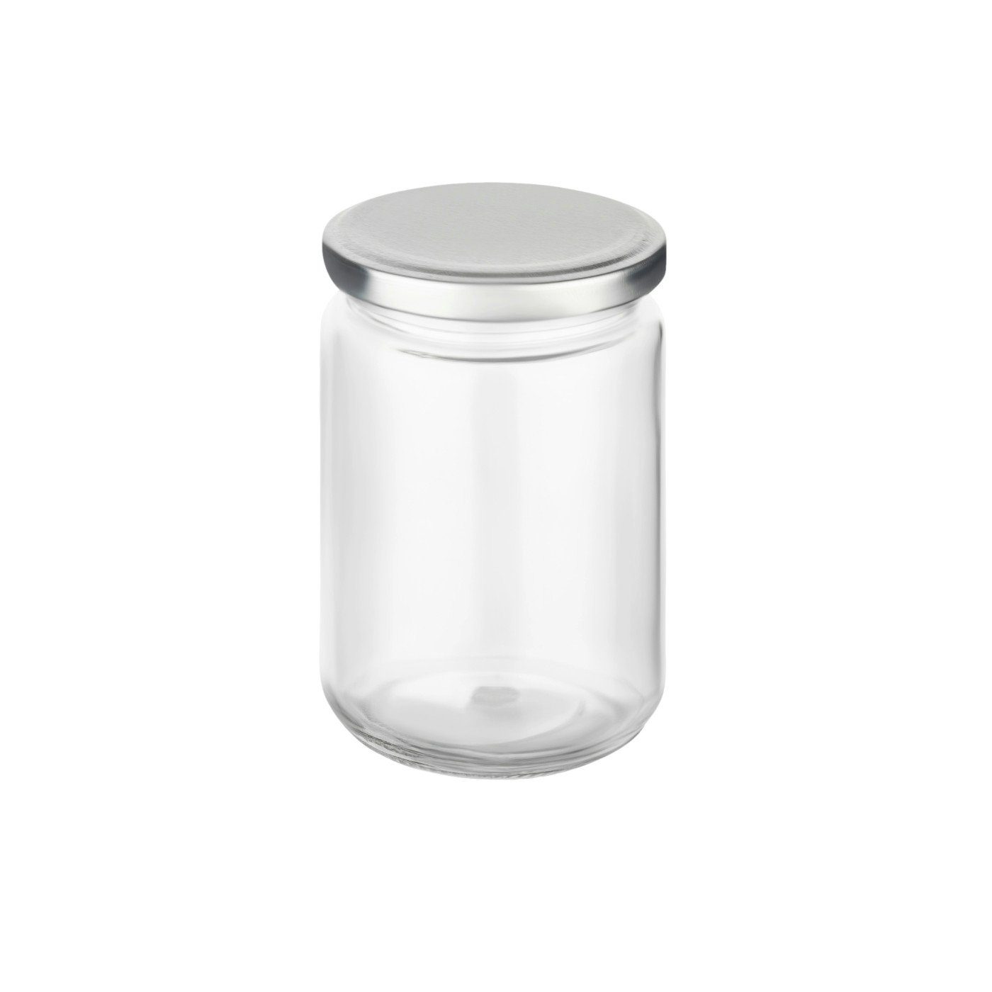 gouveo Einmachglas Einmachgläser mit mit Set, Schraubdeckel Twist-Off-Deckel, mehrweg Schraubverschluss, Mit Gläser silberfarben, 350 (12er rund ml), 