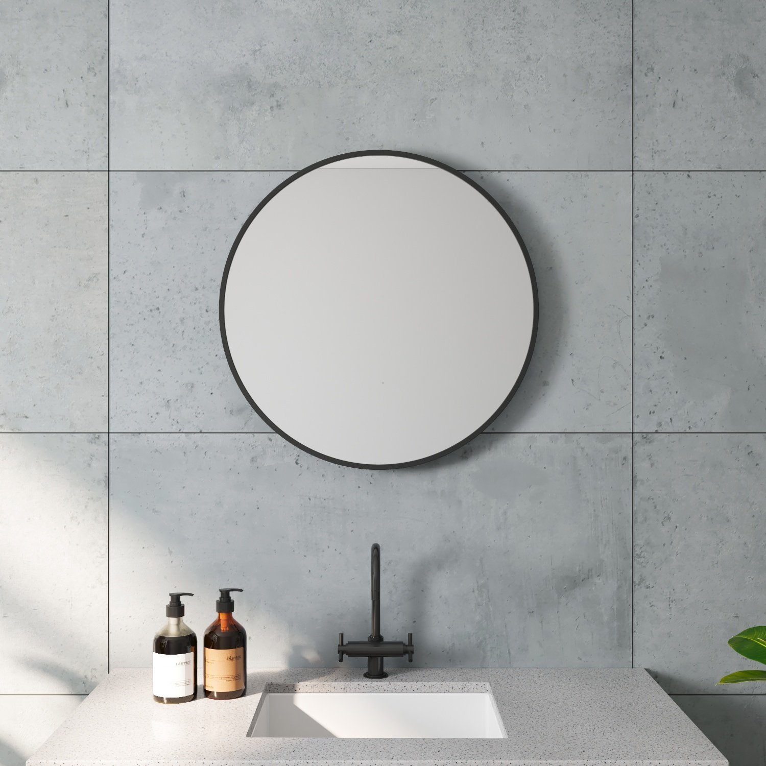 AQUABATOS Wandspiegel Badspiegel Badezimmerspiegel gold rund schwarz deko Spiegel vintage, 60x60 cm Aluminiumrahmen Wandmontage inkl. Befestigungsmaterial schwarz matt