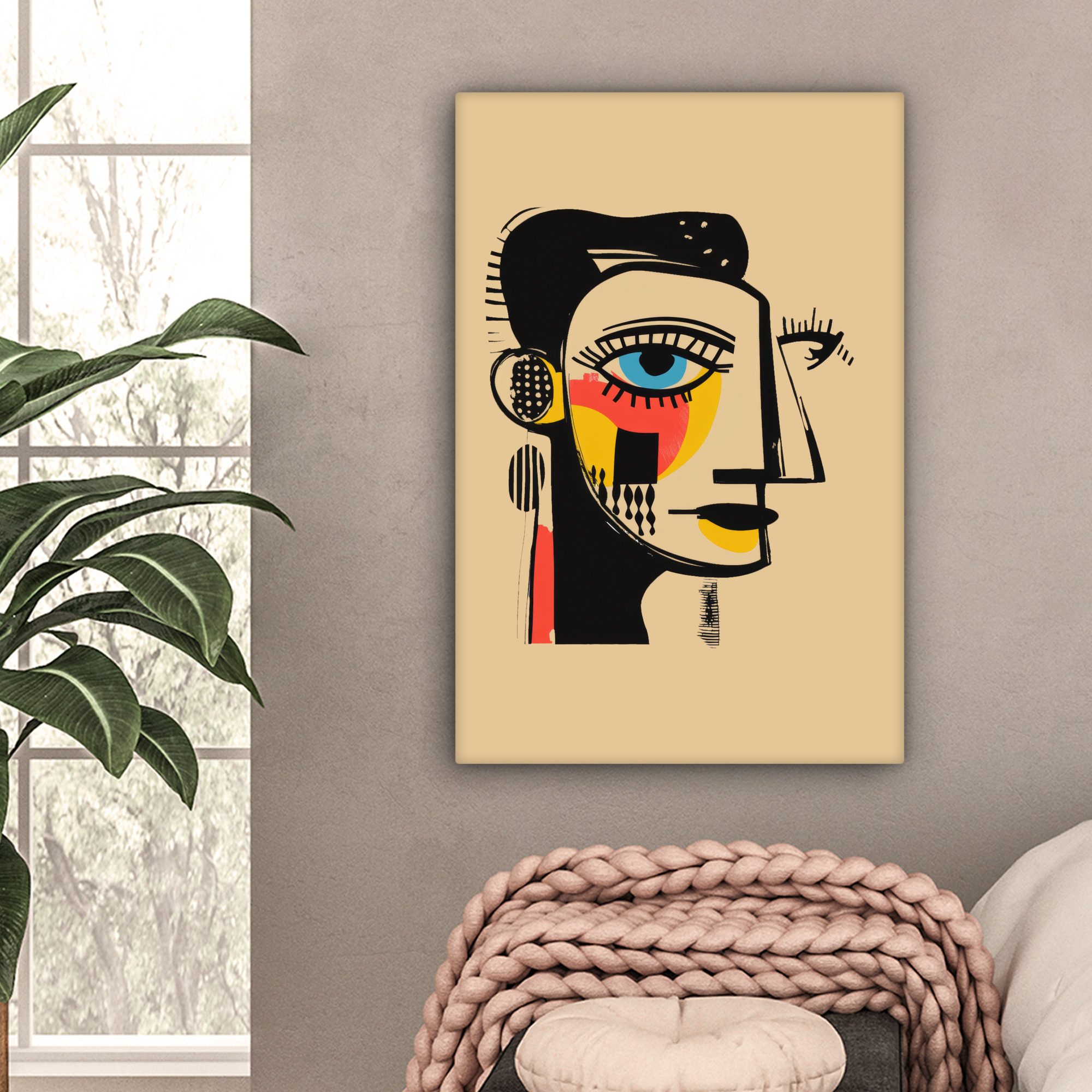 OneMillionCanvasses® Leinwandbild Geometrisch - Leuchtende Farben - Kubistischer Stil, Fotodruck (1 St), Wandbilder, Deko Schlafzimmer Wohnzimmer 60x90 cm