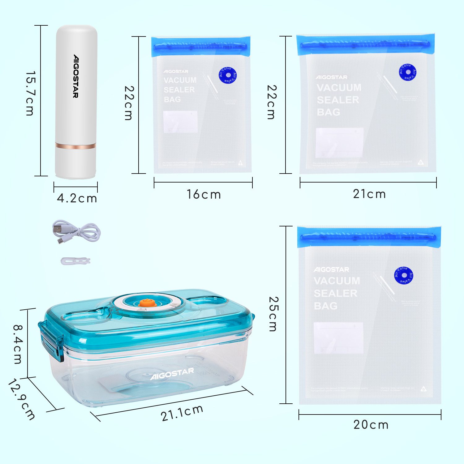 Aigostar Vakuumierer Vakuumbeutel Vakuumdose Vakuumpumpe Lebensmittel mit Pumpe Ventil, Für den Gefrierschrank geeignet, BPA-frei
