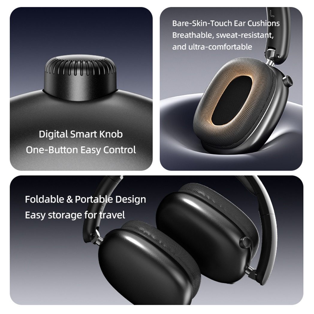 MOPUEA Bluetooth Over-Ear-Kopfhörer kabello Faltbare HiFi Stereo ENC Mikrofon Over-Ear-Kopfhörer (Spatial Audio ENC Mikrofon TF Karte faltbar leicht 170g)